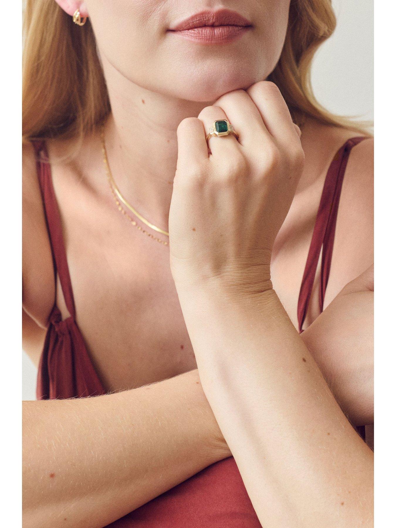 Image 5 of 6 of Created Brilliance Astrid 9ct Yellow Gold Created Emerald and 0.50ct tw. Lab Grown Diamond Trilogy Ring