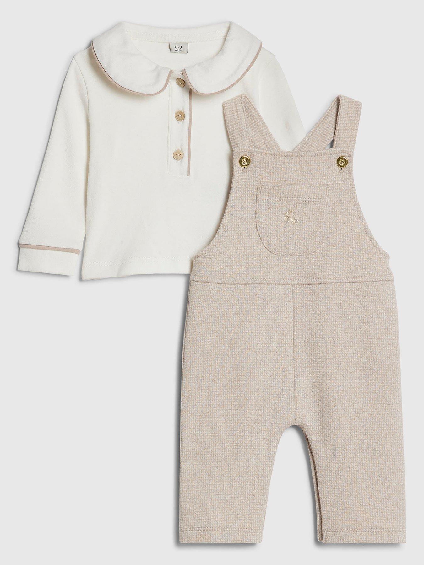 river-island-baby-boys-collar-dungaree-set-beigefront