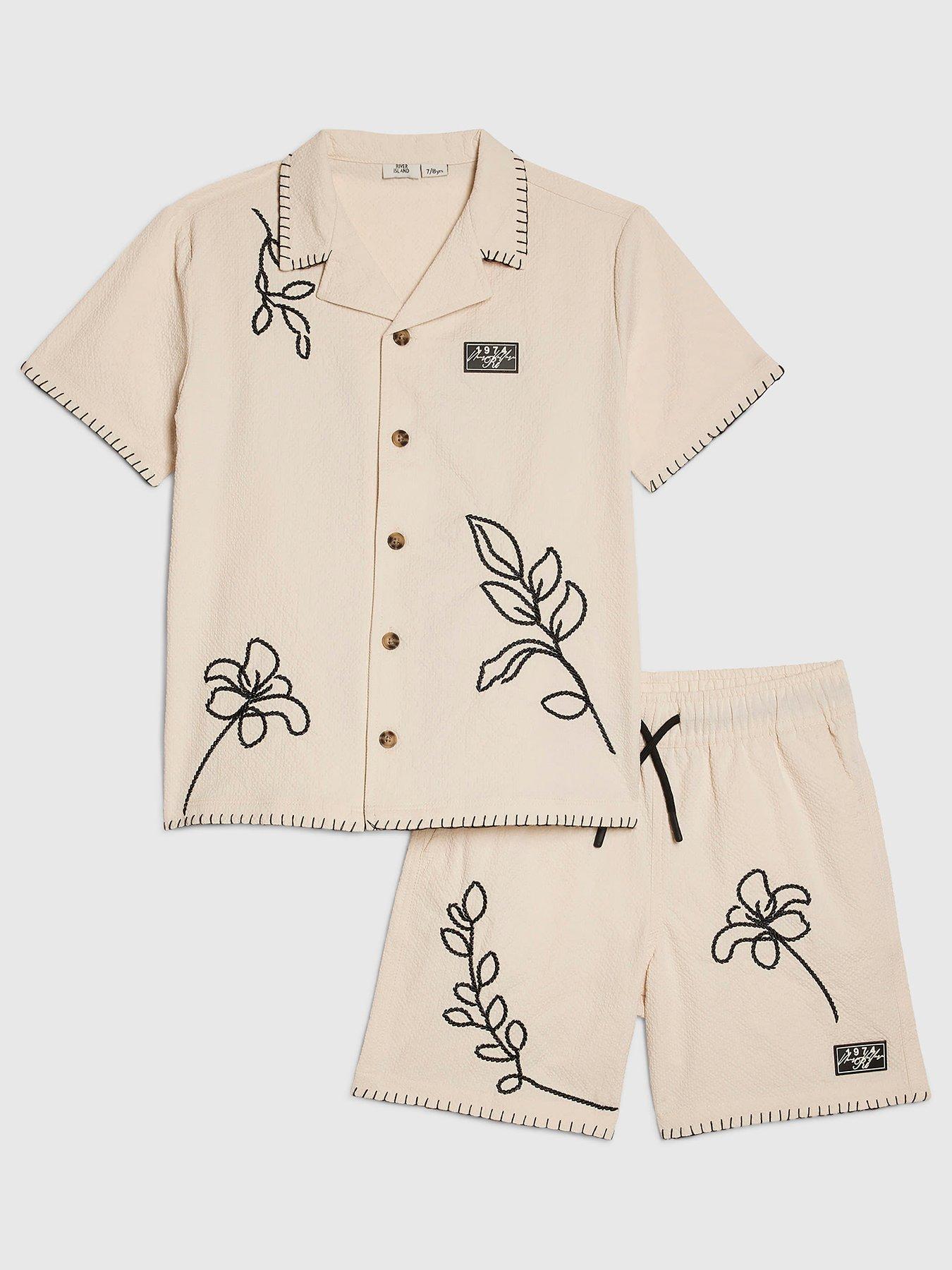 river-island-older-boys-embroidered-back-print-summer-mode-swim-set-cream-beige