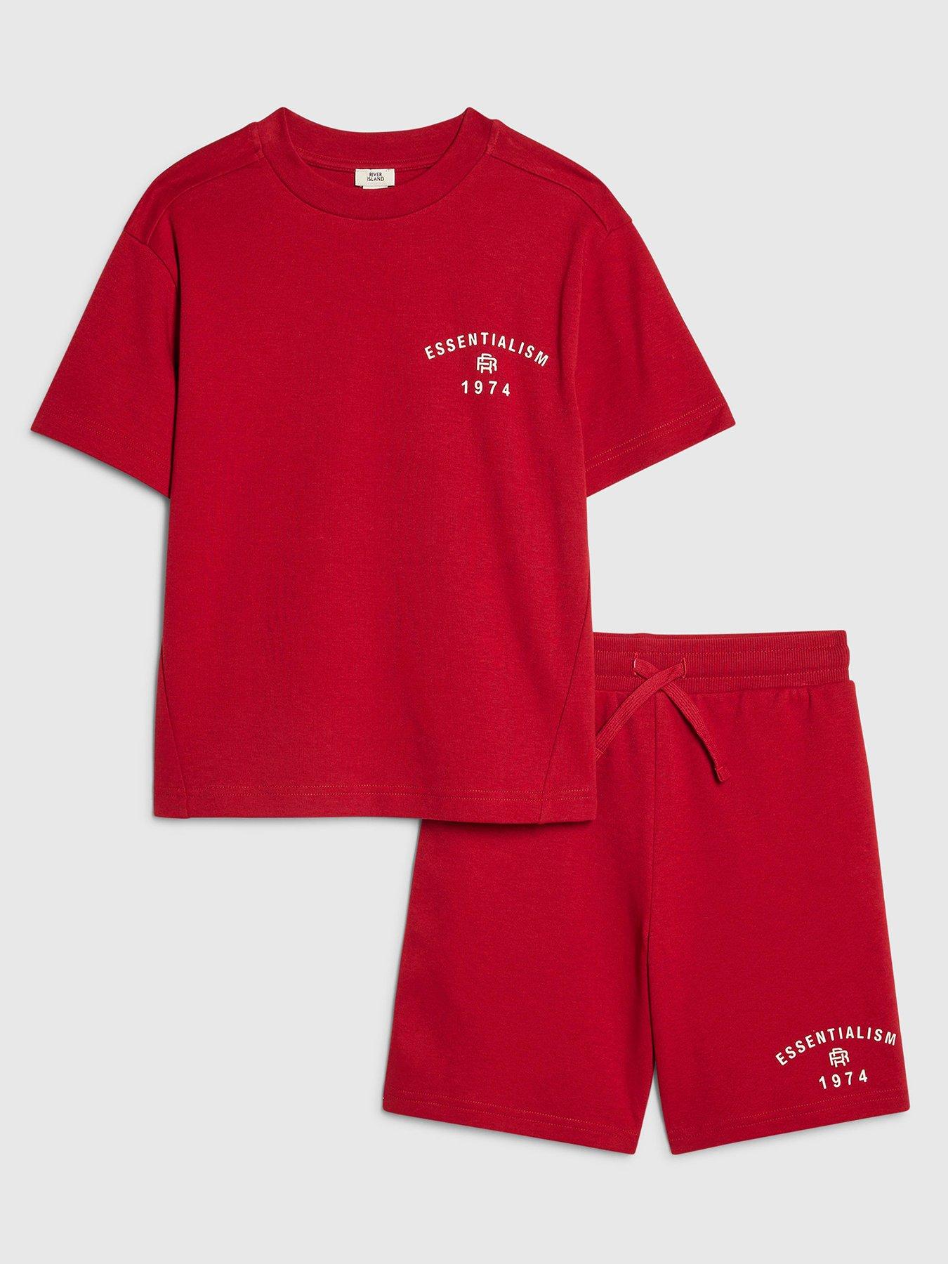 River Island Older Boys Essentialism T-Shirt And Short Set - Dark Red