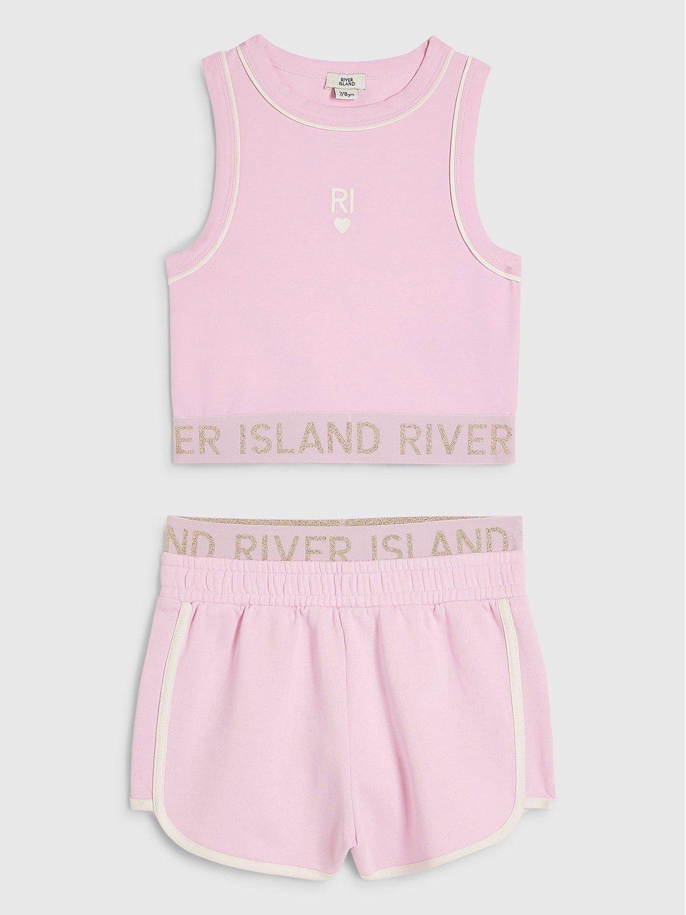 River Island Older Girls Glitter Waistband Tank And Short Set - Pink