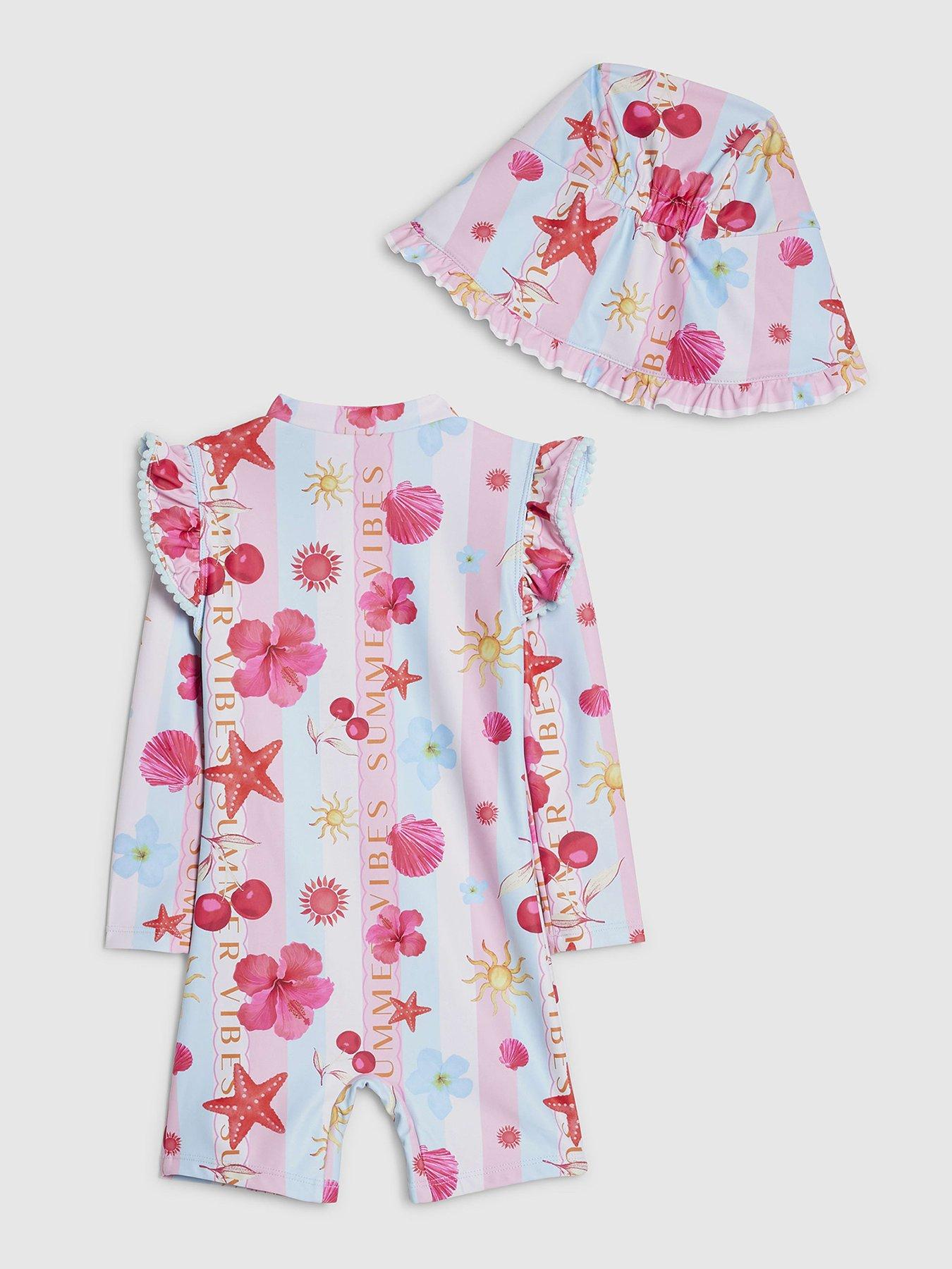 Image 2 of 4 of River Island Mini Girls Stripe La Mer Rashsuit Set - Blue