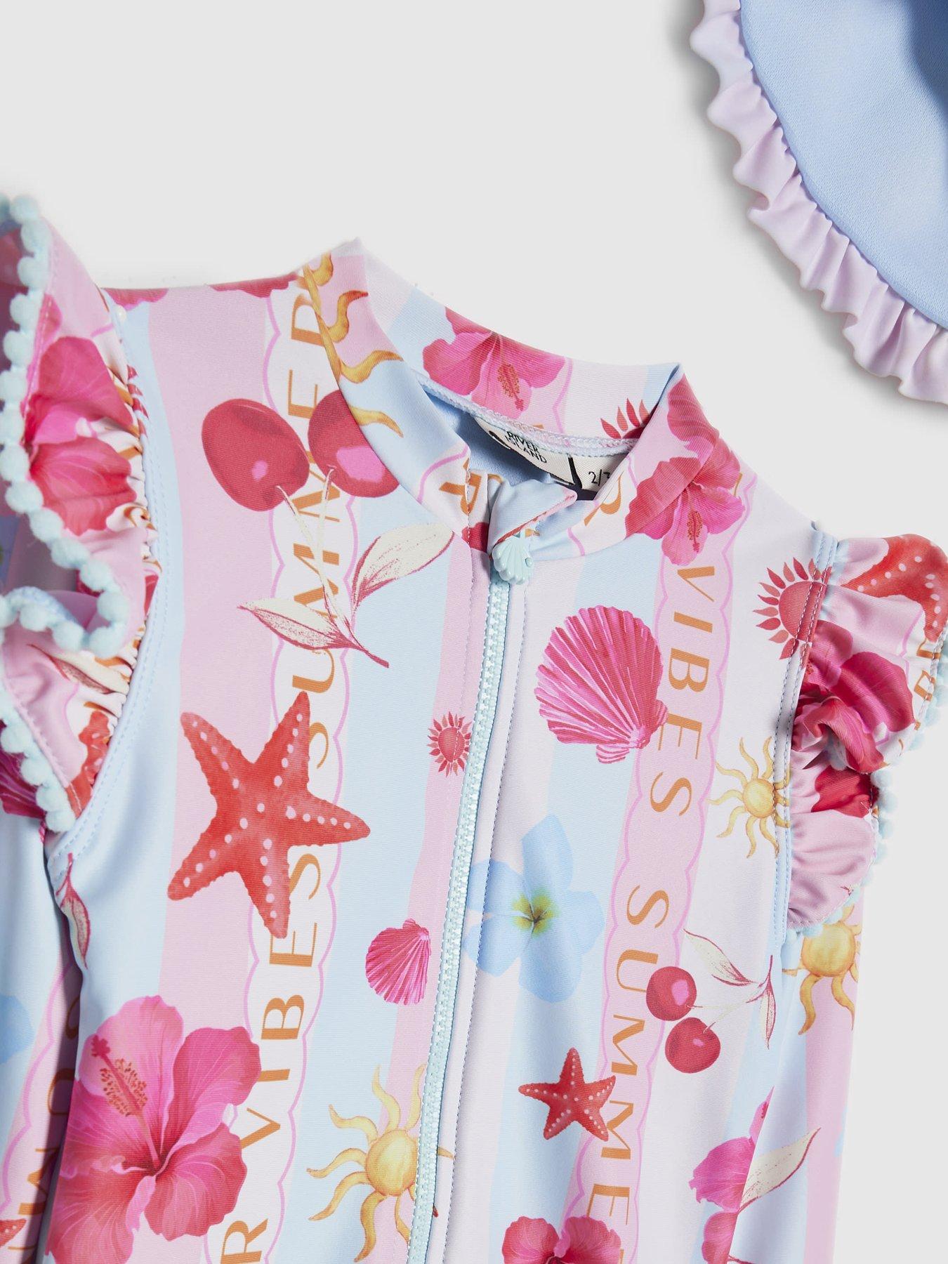 Image 3 of 4 of River Island Mini Girls Stripe La Mer Rashsuit Set - Blue