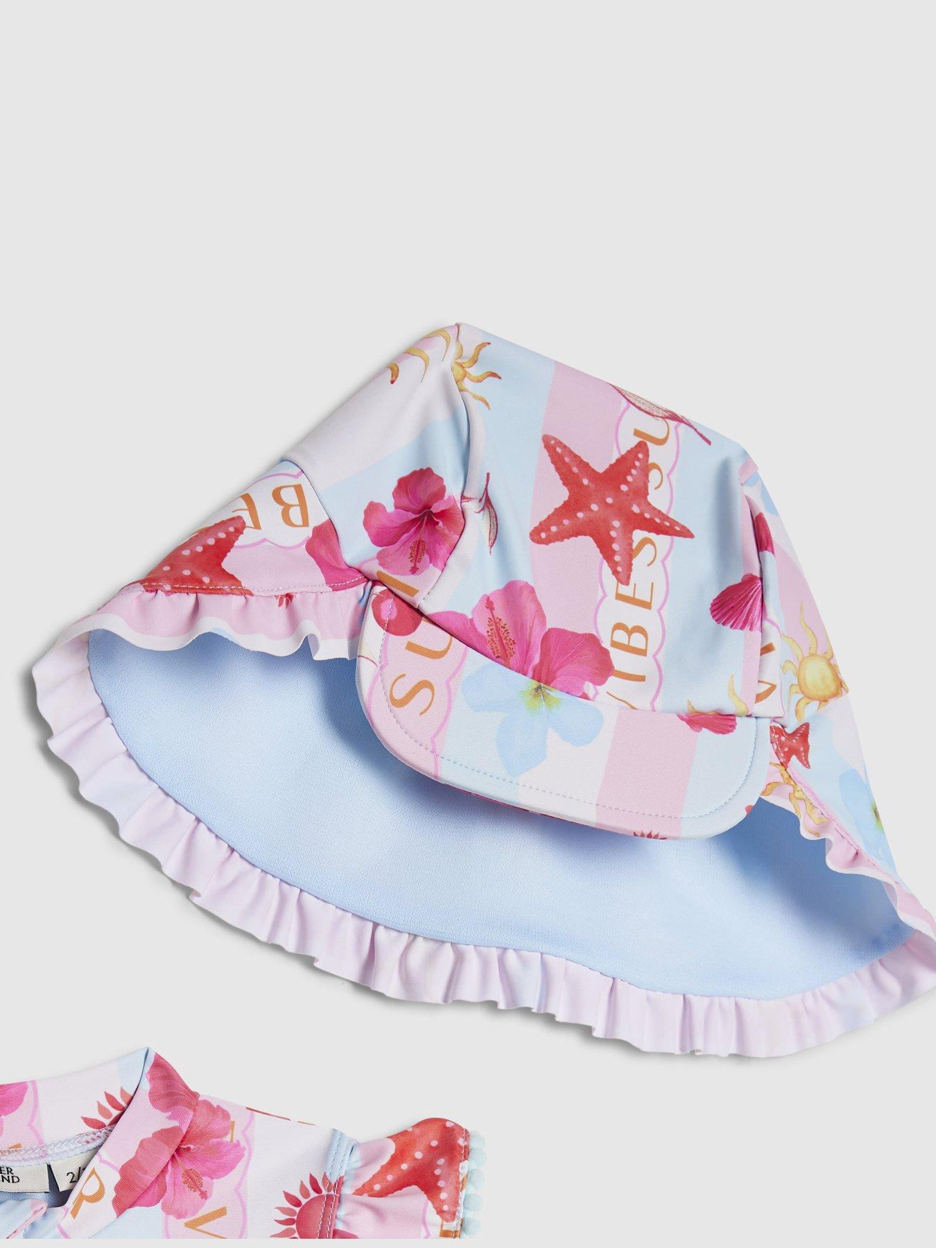 Image 4 of 4 of River Island Mini Girls Stripe La Mer Rashsuit Set - Blue