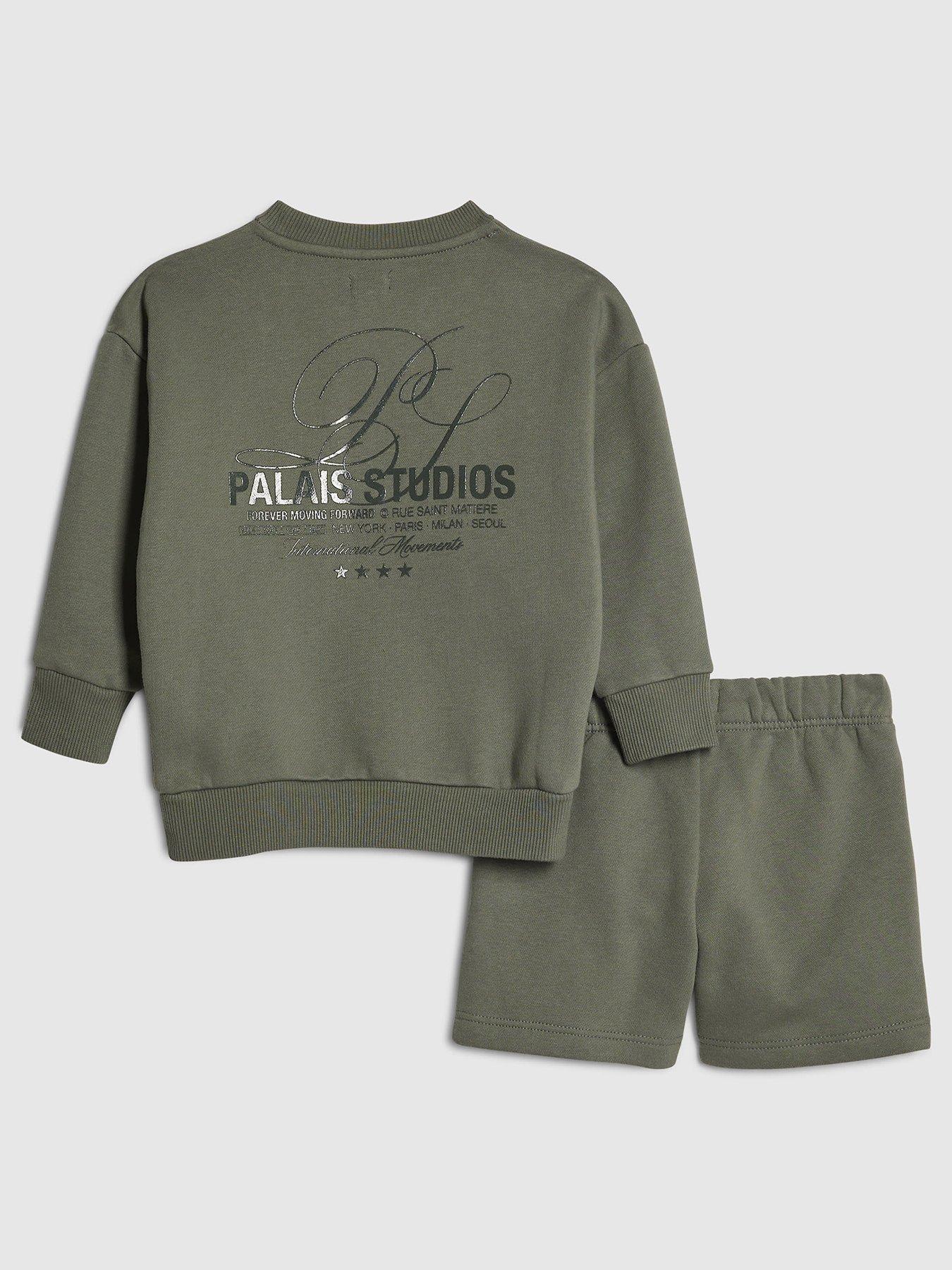 Image 1 of 5 of River Island Mini Boys Palais Sweat Set - Green