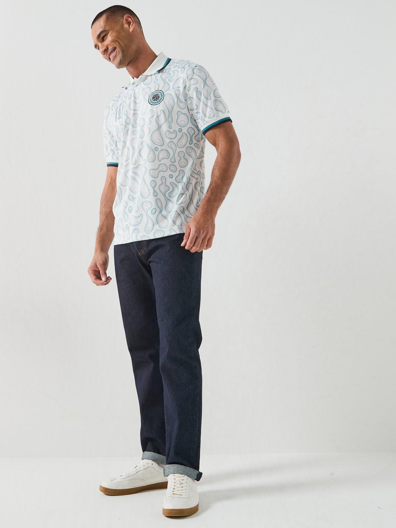 Image 3 of 6 of Pretty Green Outro Printed Short Sleeve Football Polo Shirt - White