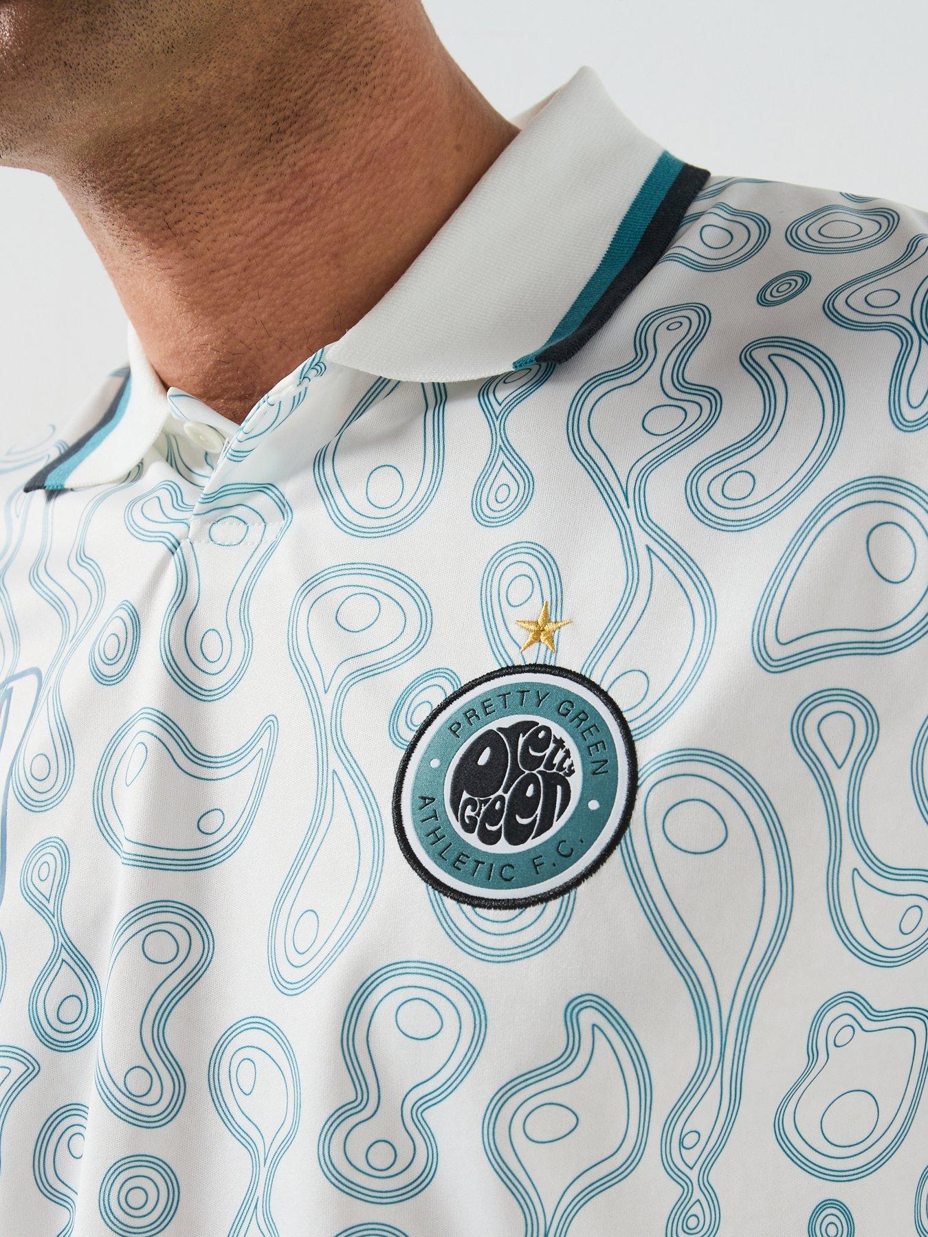 Image 4 of 6 of Pretty Green Outro Printed Short Sleeve Football Polo Shirt - White