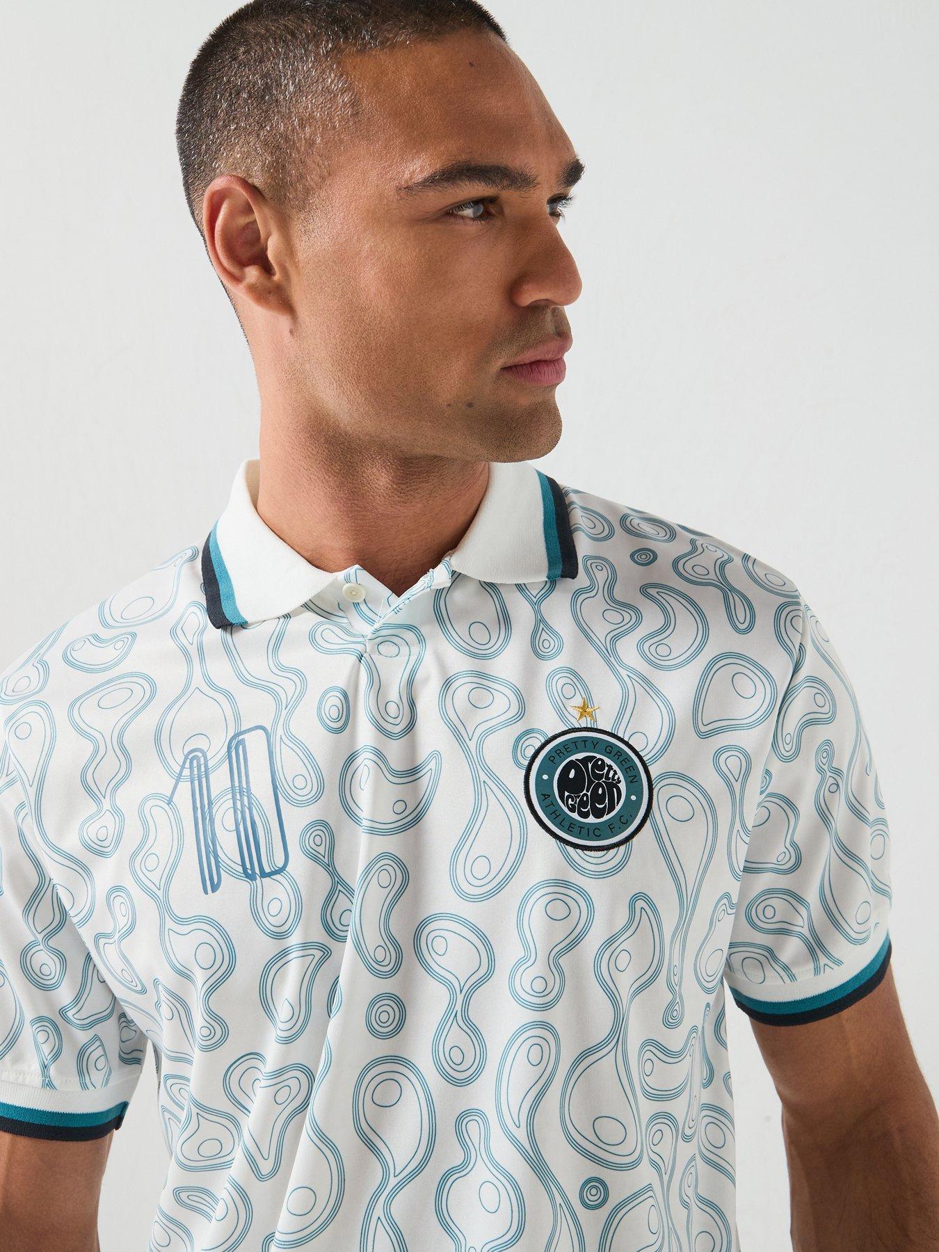 Image 6 of 6 of Pretty Green Outro Printed Short Sleeve Football Polo Shirt - White