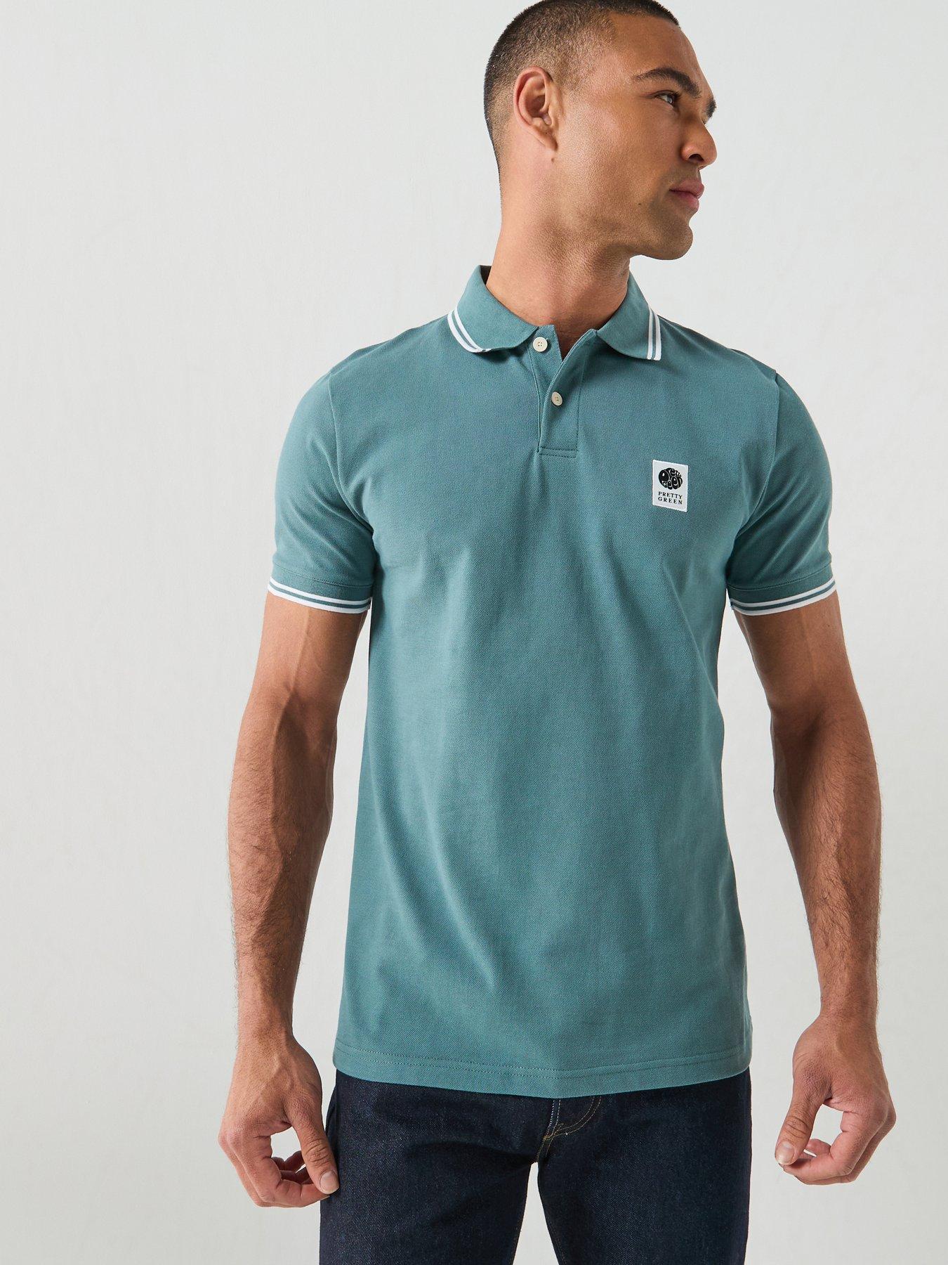 Image 1 of 5 of Pretty Green Pretty Green Rayner Tipped Collar Short Sleeve Polo Shirt - Green