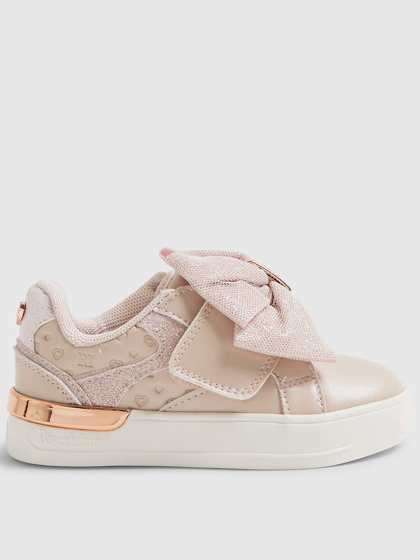 River Island Mini Girls Monogram Velcro Bow Trainers - Pink