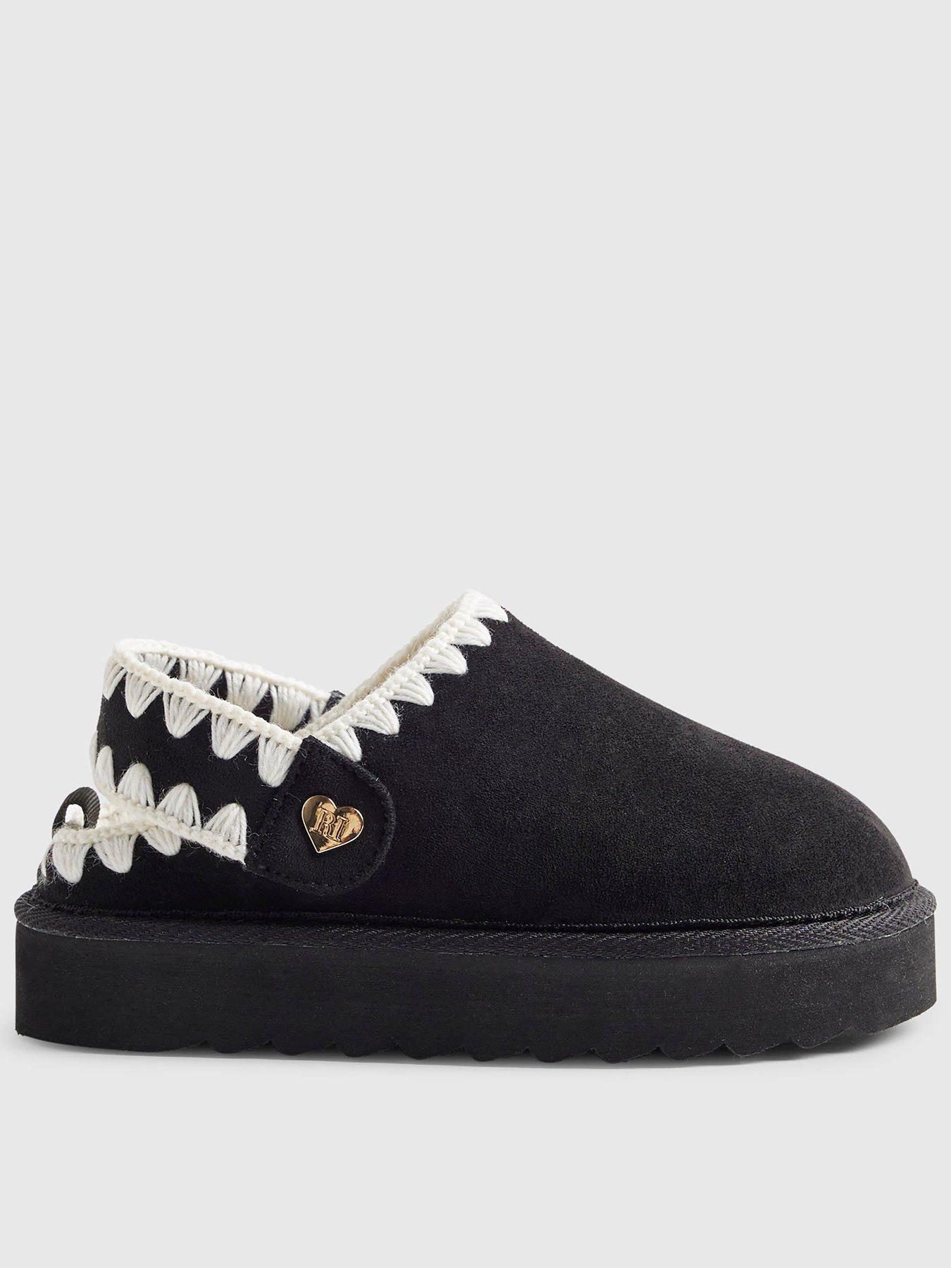 Image 1 of 5 of River Island Older Girls Whipstitch Strap Slippers - Black