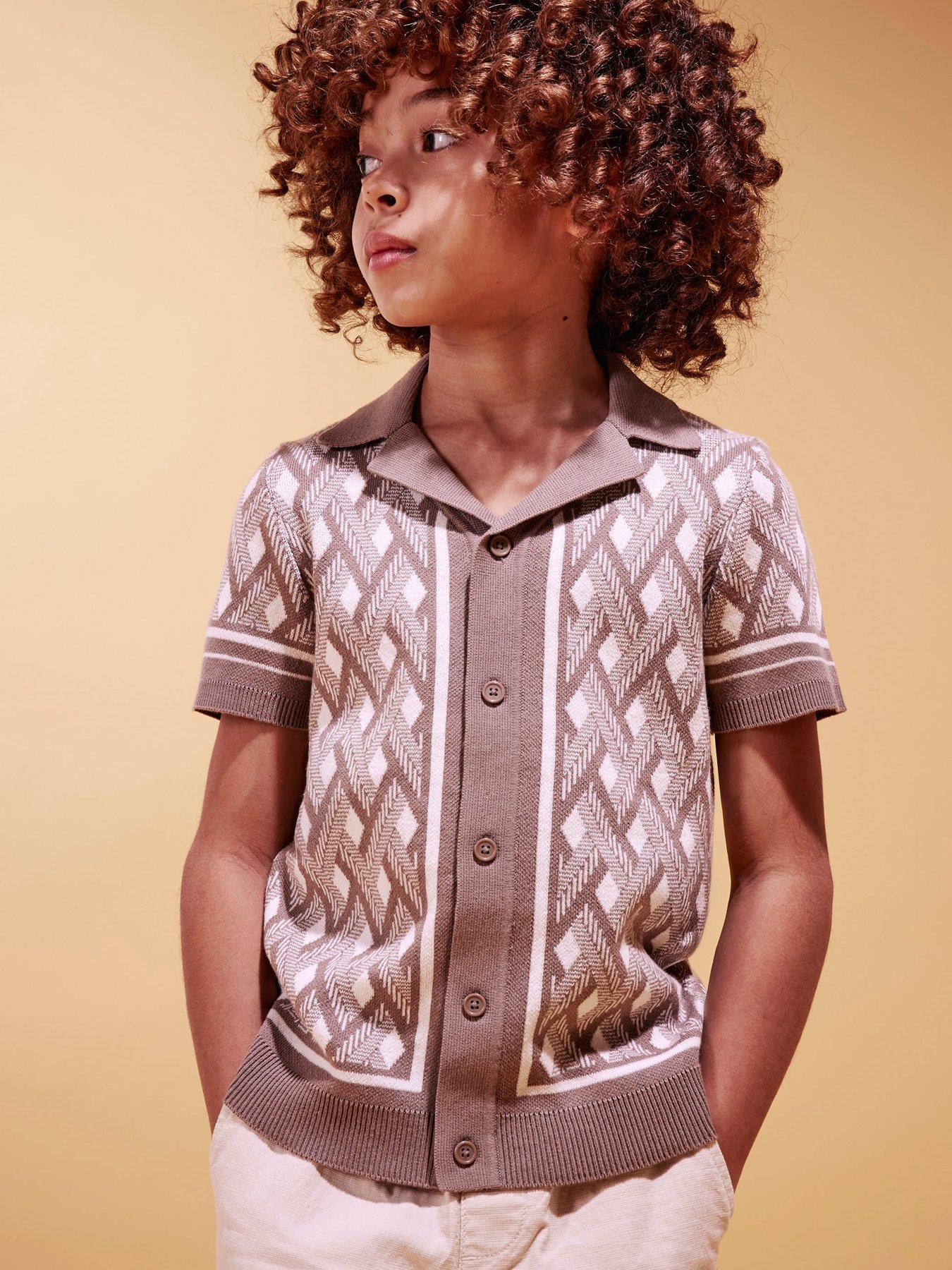 River Island Older Boys Geometric Knit Shirt - Beige