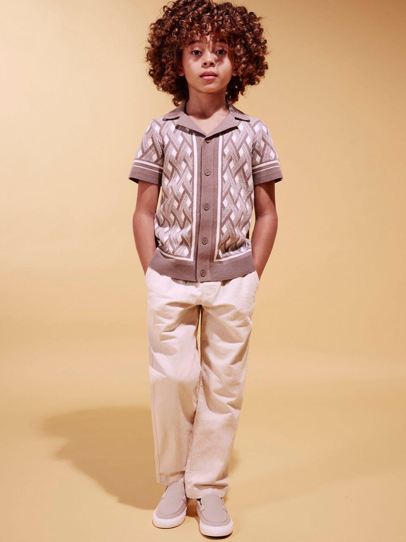 Image 1 of 6 of River Island Older Boys Elasticated Pull On Trousers - Beige
