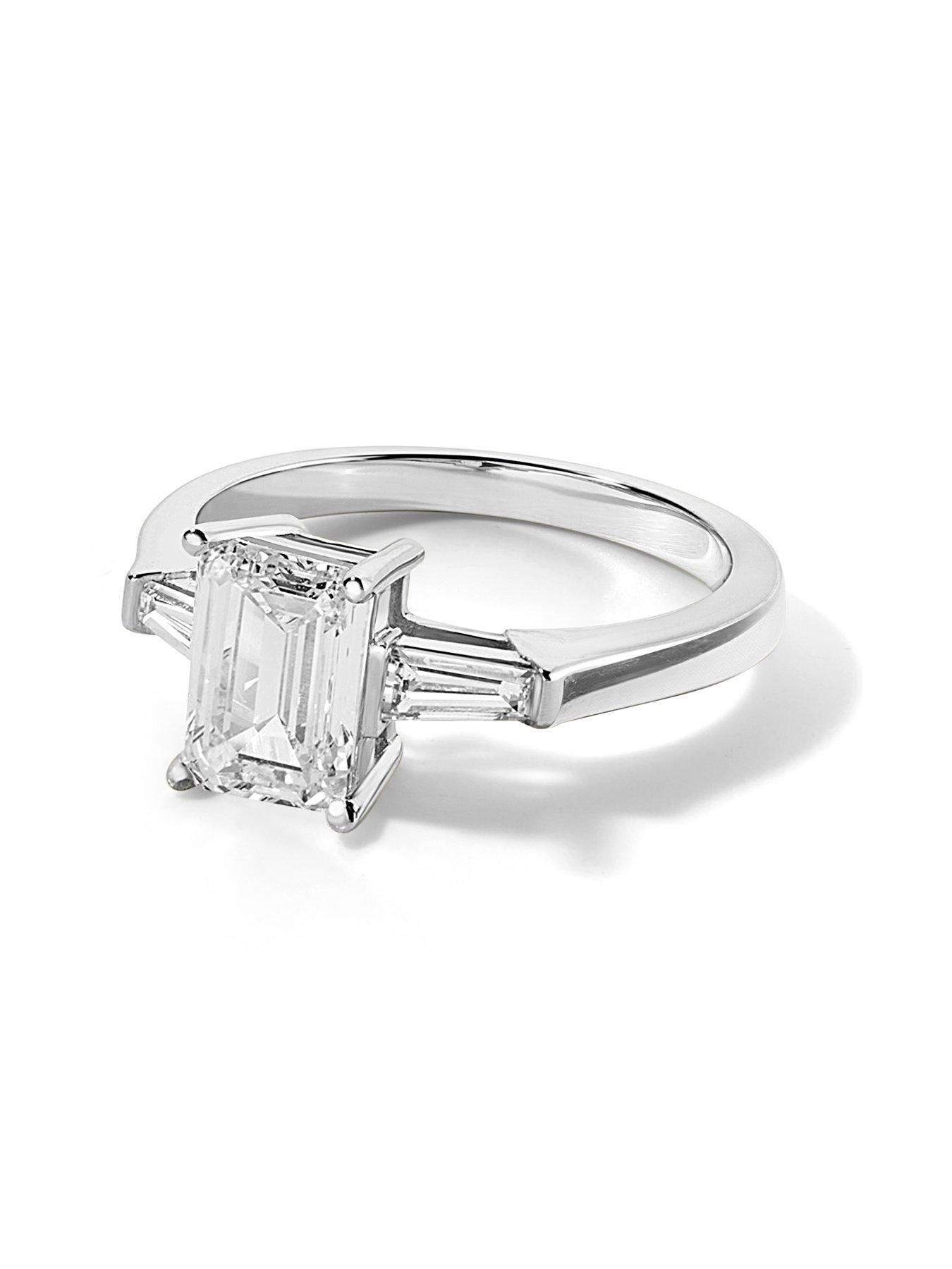 Image 2 of 5 of Created Brilliance Elodie 9ct White Gold 1.82ct tw. Emerald Cut and Tapered Baguettes Lab Grown Diamond Engagement Ring