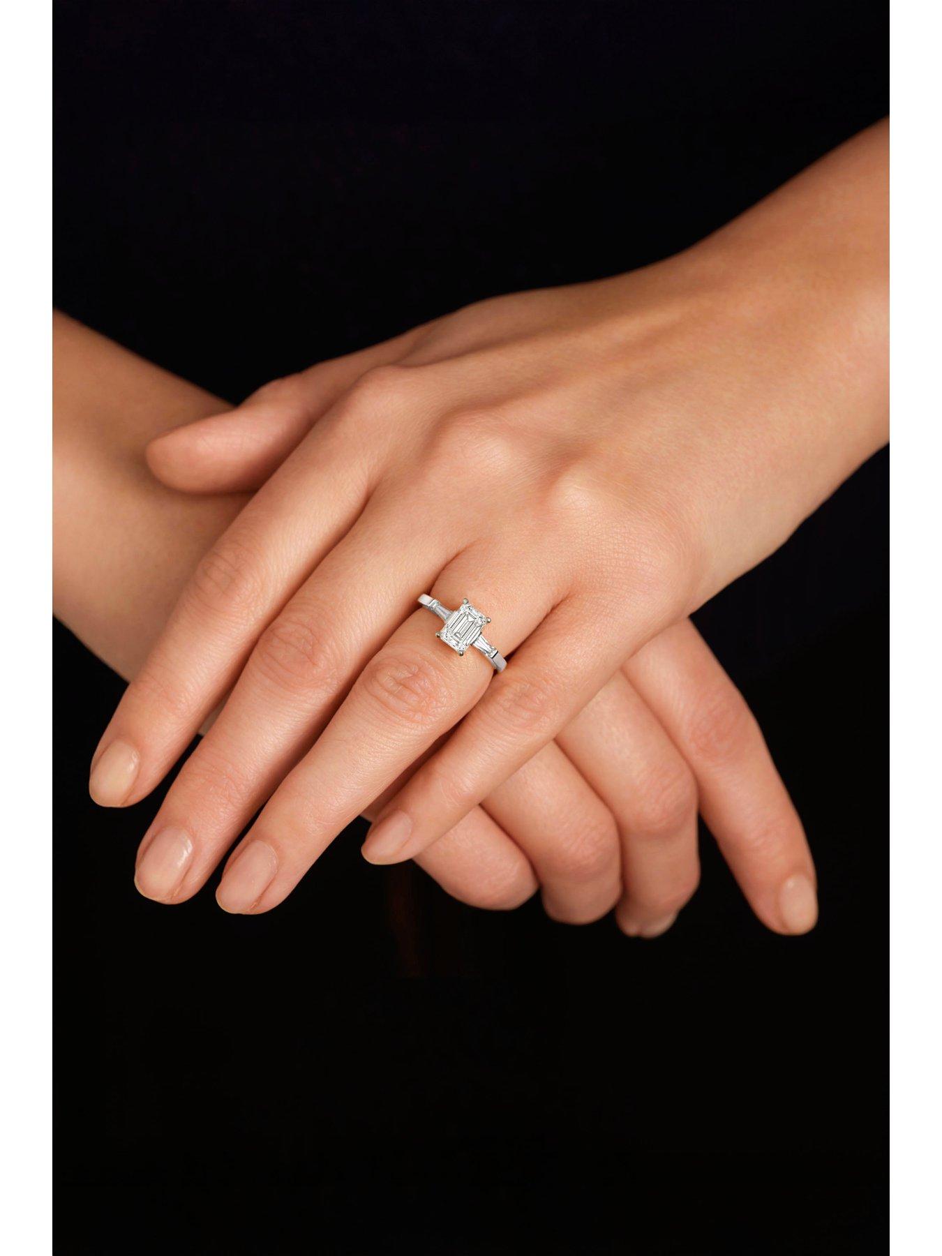 Image 3 of 5 of Created Brilliance Elodie 9ct White Gold 1.82ct tw. Emerald Cut and Tapered Baguettes Lab Grown Diamond Engagement Ring