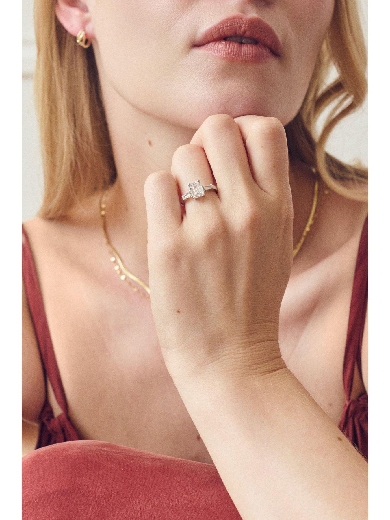 Image 4 of 5 of Created Brilliance Elodie 9ct White Gold 1.82ct tw. Emerald Cut and Tapered Baguettes Lab Grown Diamond Engagement Ring