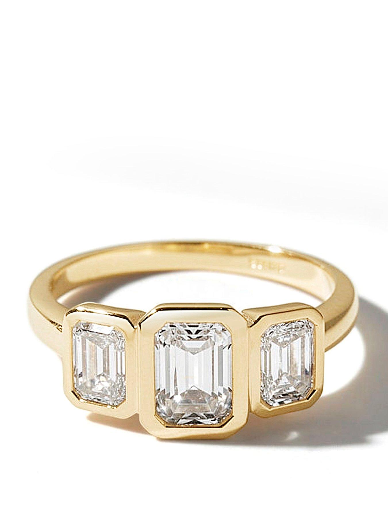 Image 1 of 4 of Created Brilliance Eliza 9ct Yellow Gold 2ct tw. Emerald Cut Lab Grown Diamond Trilogy Engagement Ring