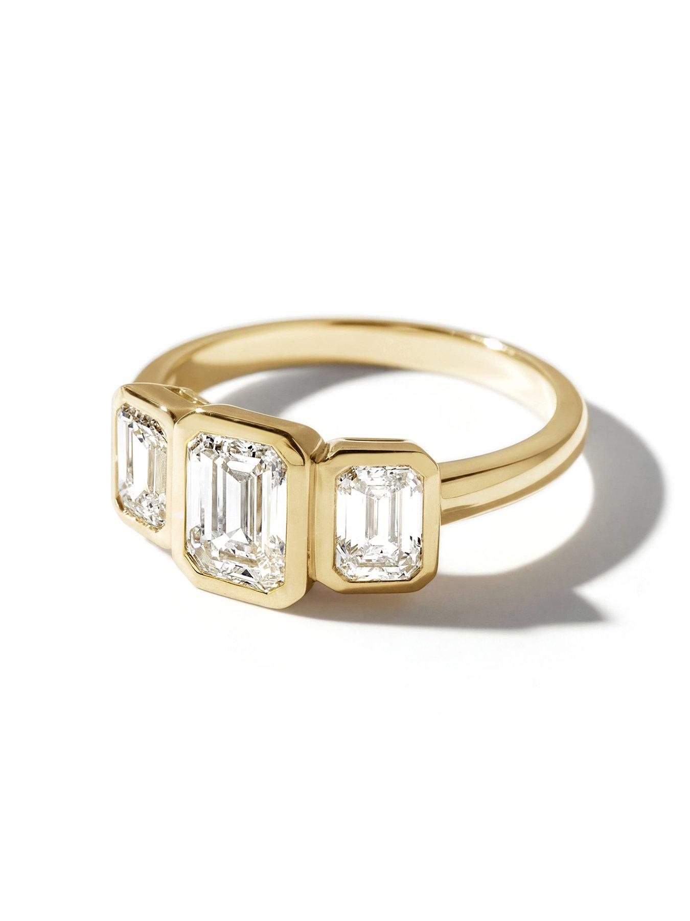Image 2 of 4 of Created Brilliance Eliza 9ct Yellow Gold 2ct tw. Emerald Cut Lab Grown Diamond Trilogy Engagement Ring