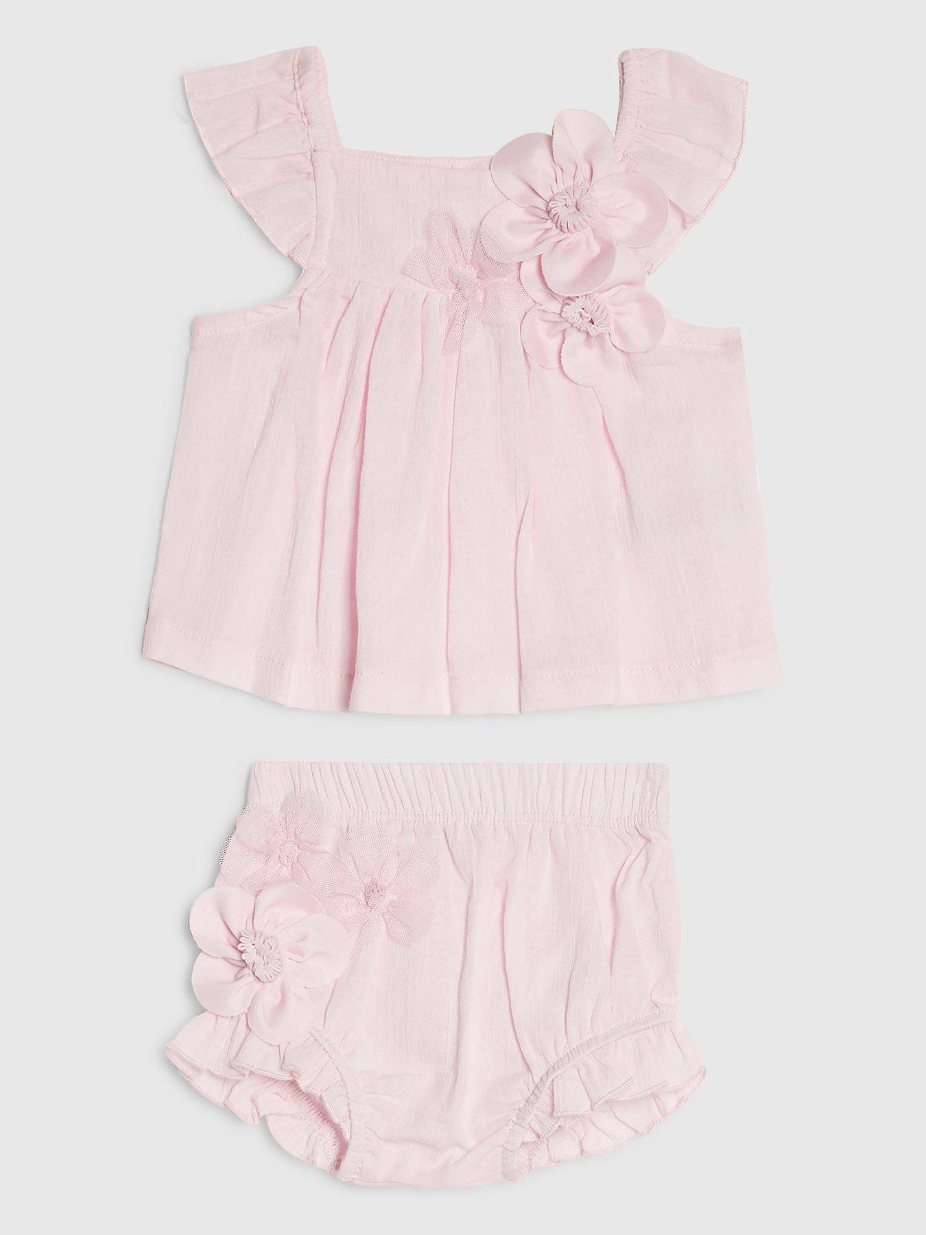 River Island Baby Girls Smock 3D Flower Top Set - Light Pink