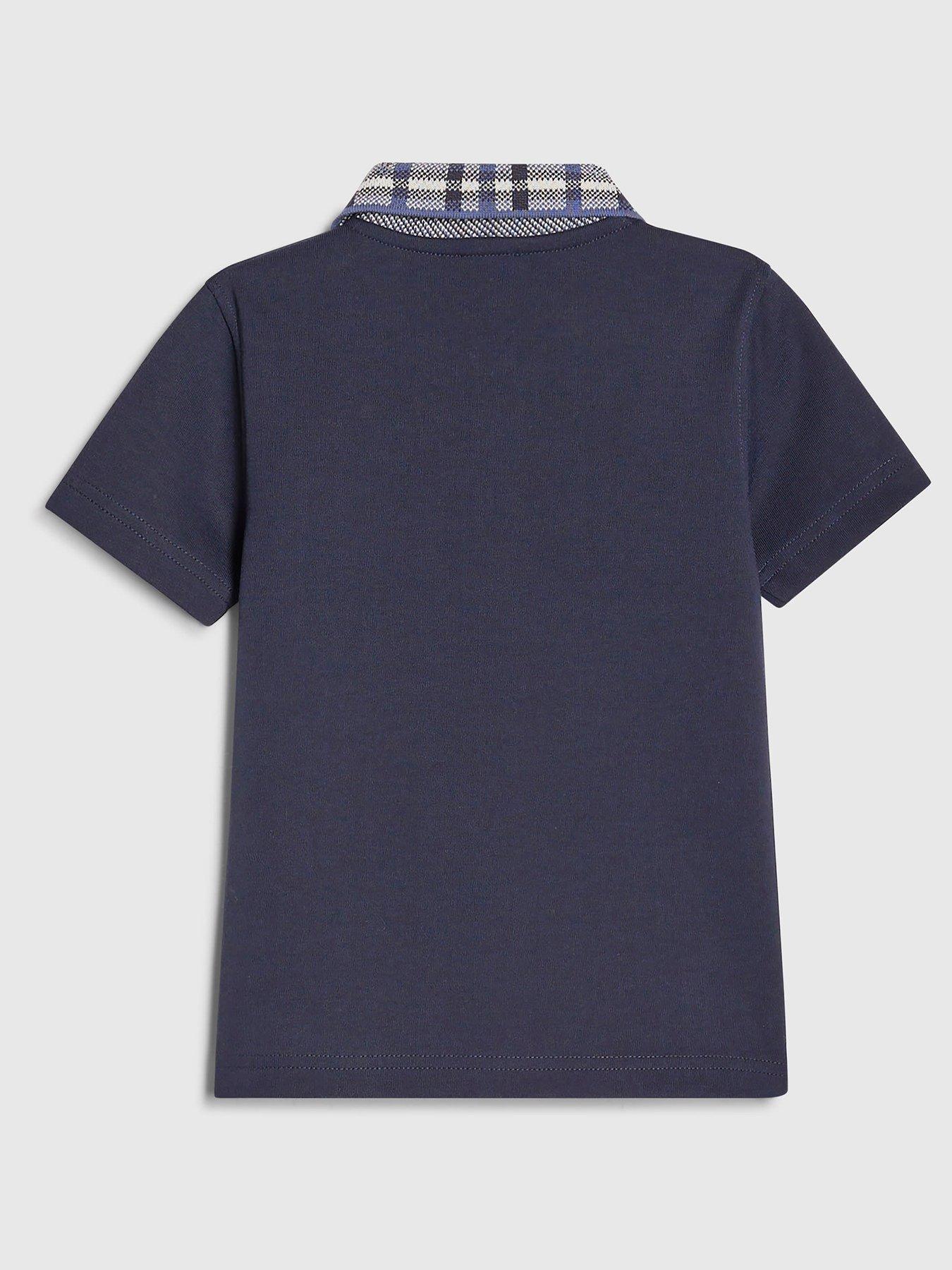 Image 2 of 4 of River Island Mini Boys Check Collar Polo Shirt - Navy