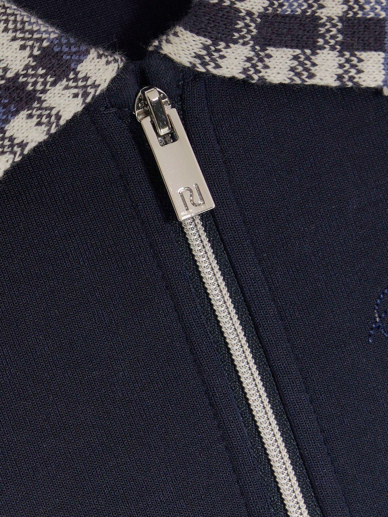 Image 4 of 4 of River Island Mini Boys Check Collar Polo Shirt - Navy