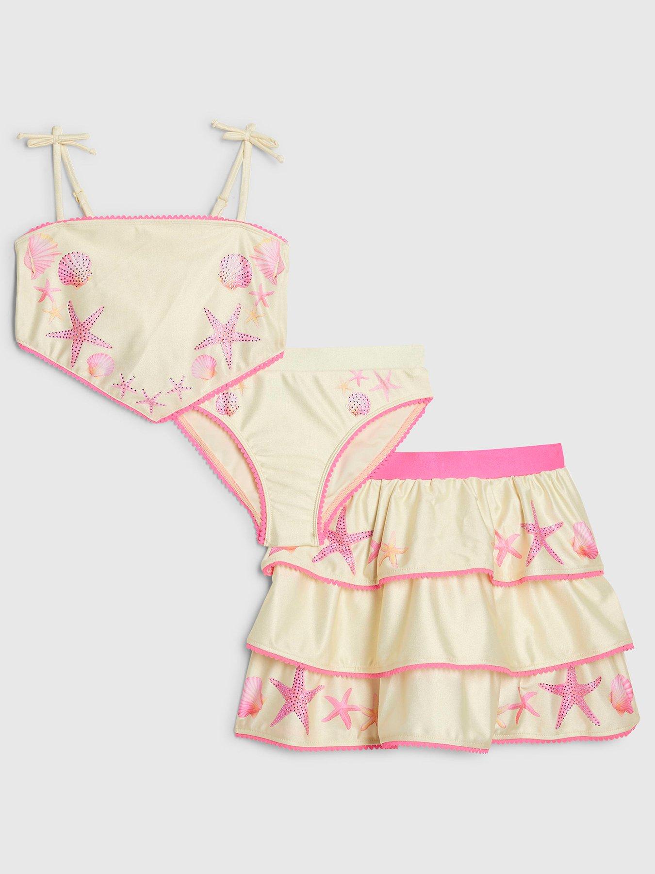 River Island Older Girls Shell Hanky Hem Bikini Skirt Set - Yellow