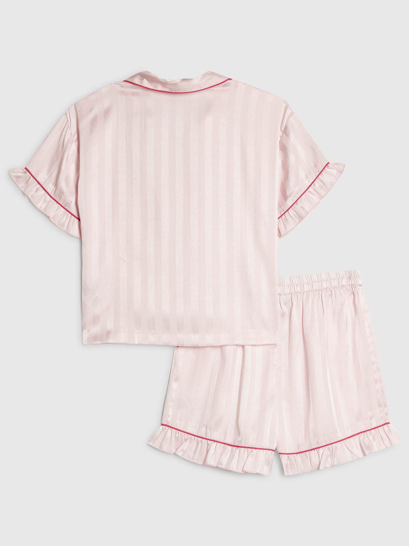 Image 2 of 5 of River Island Older Girls Hotfix Striped Satin Pyjamas - Pink