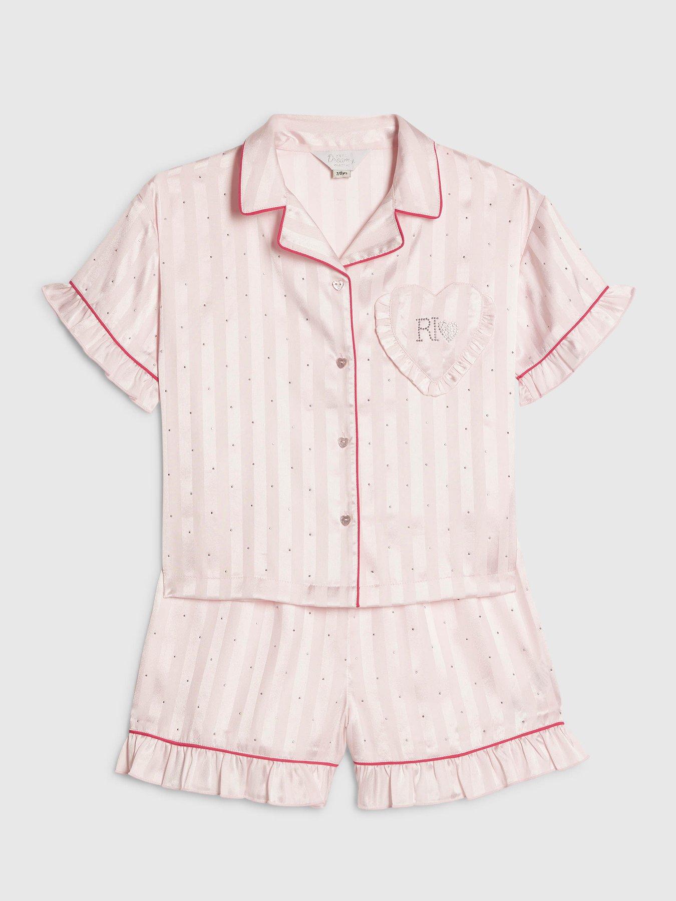 Image 3 of 5 of River Island Older Girls Hotfix Striped Satin Pyjamas - Pink
