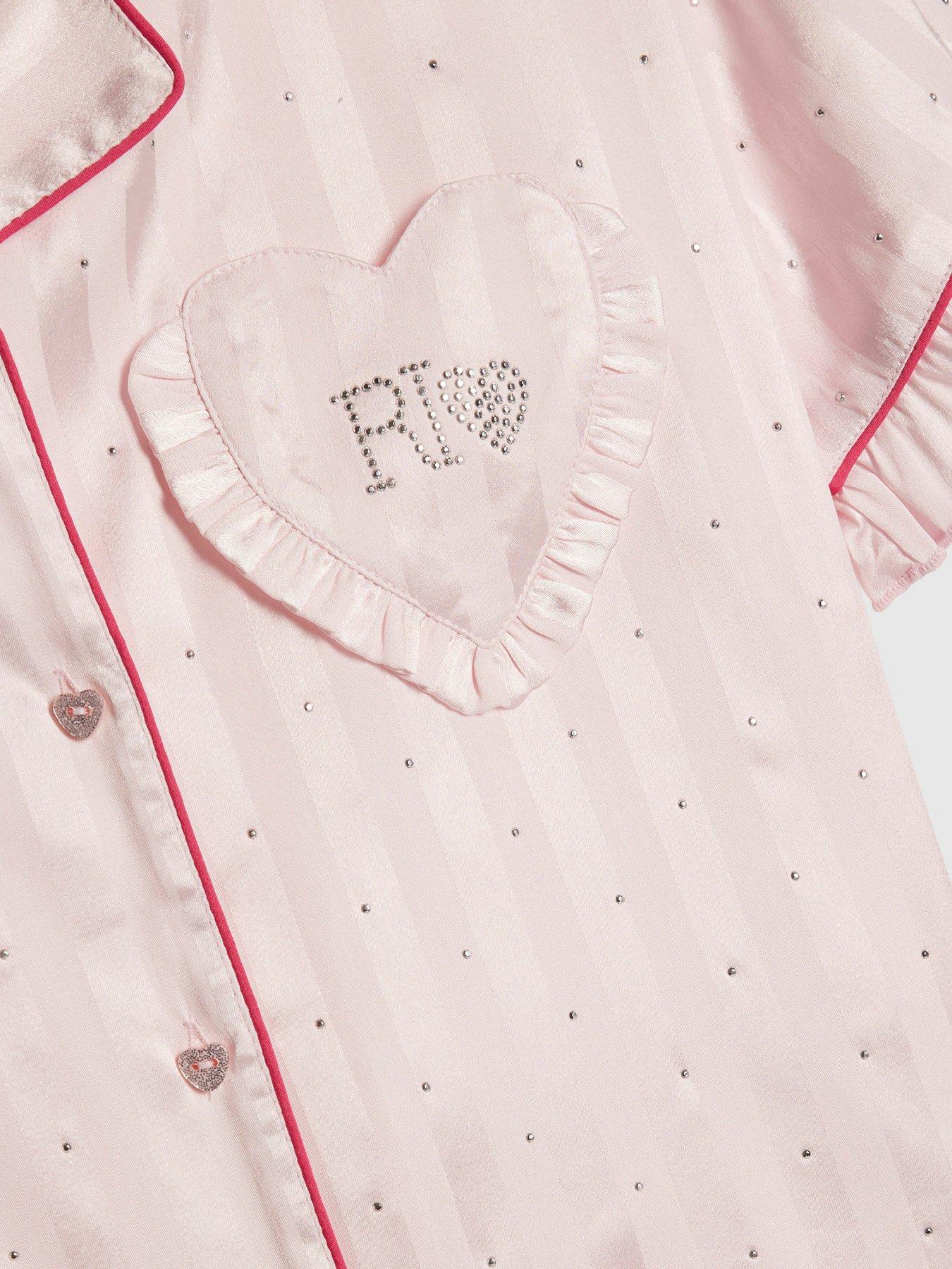 Image 4 of 5 of River Island Older Girls Hotfix Striped Satin Pyjamas - Pink
