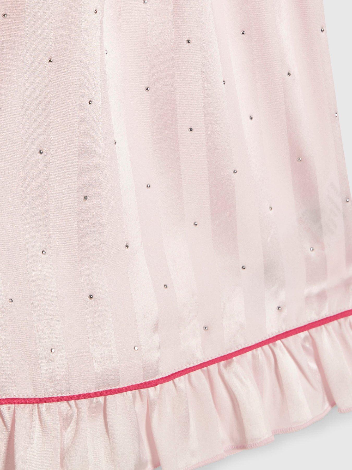 Image 5 of 5 of River Island Older Girls Hotfix Striped Satin Pyjamas - Pink