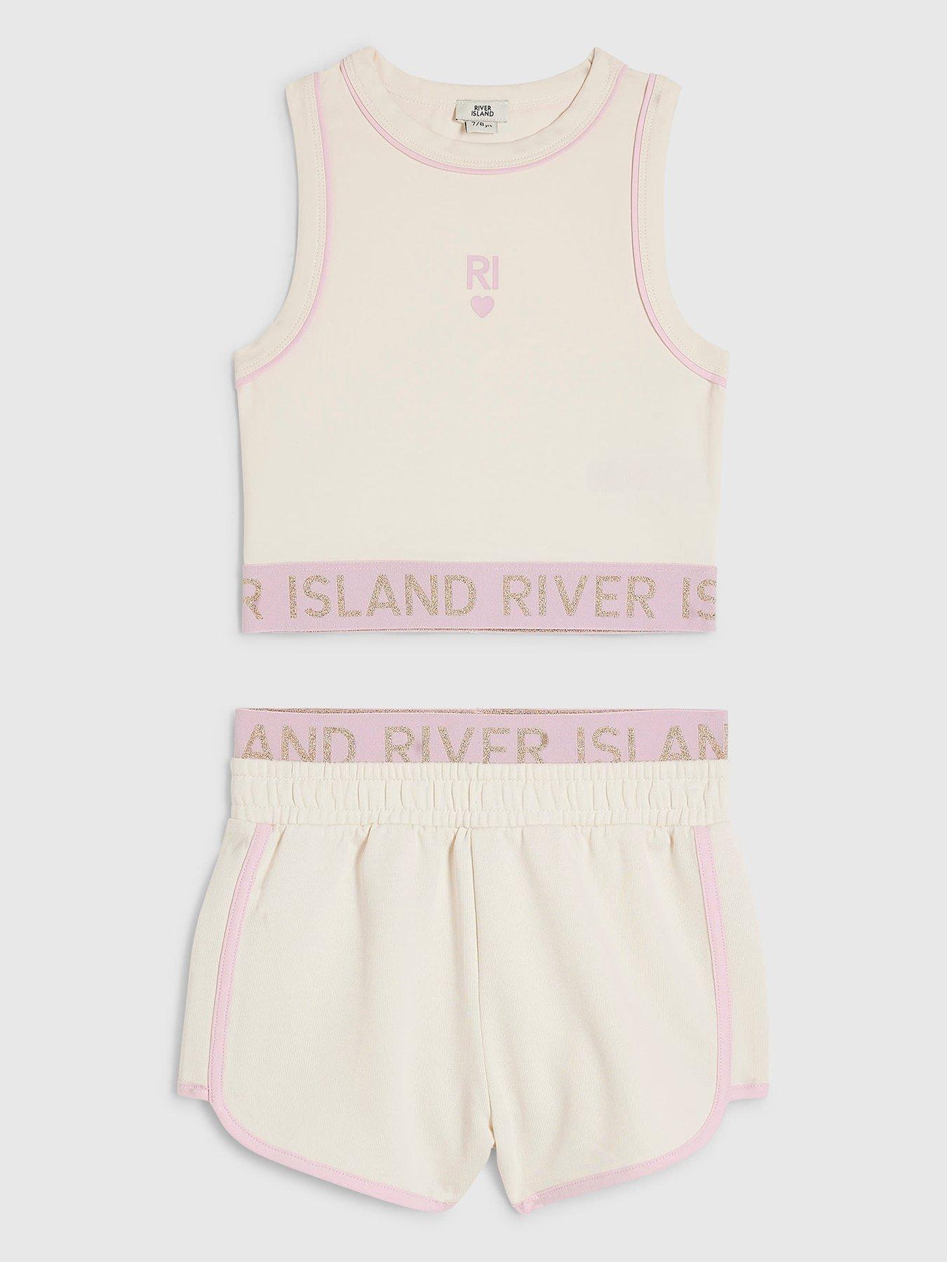 River Island Older Girls Glitter Waistband Tank And Short Set - Cream