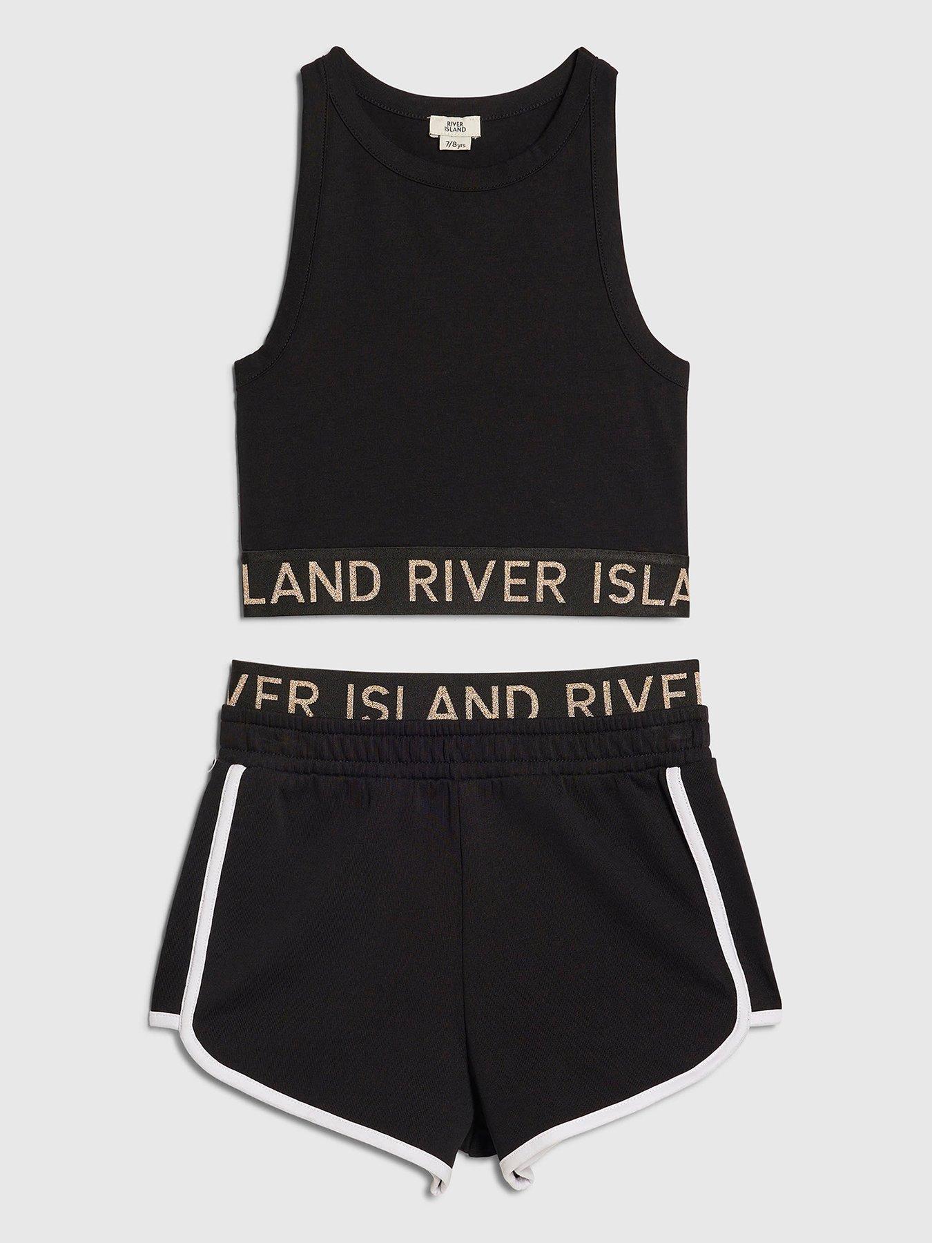 River Island Older Girls Branded Waistband Tank And Shorts Set - Black