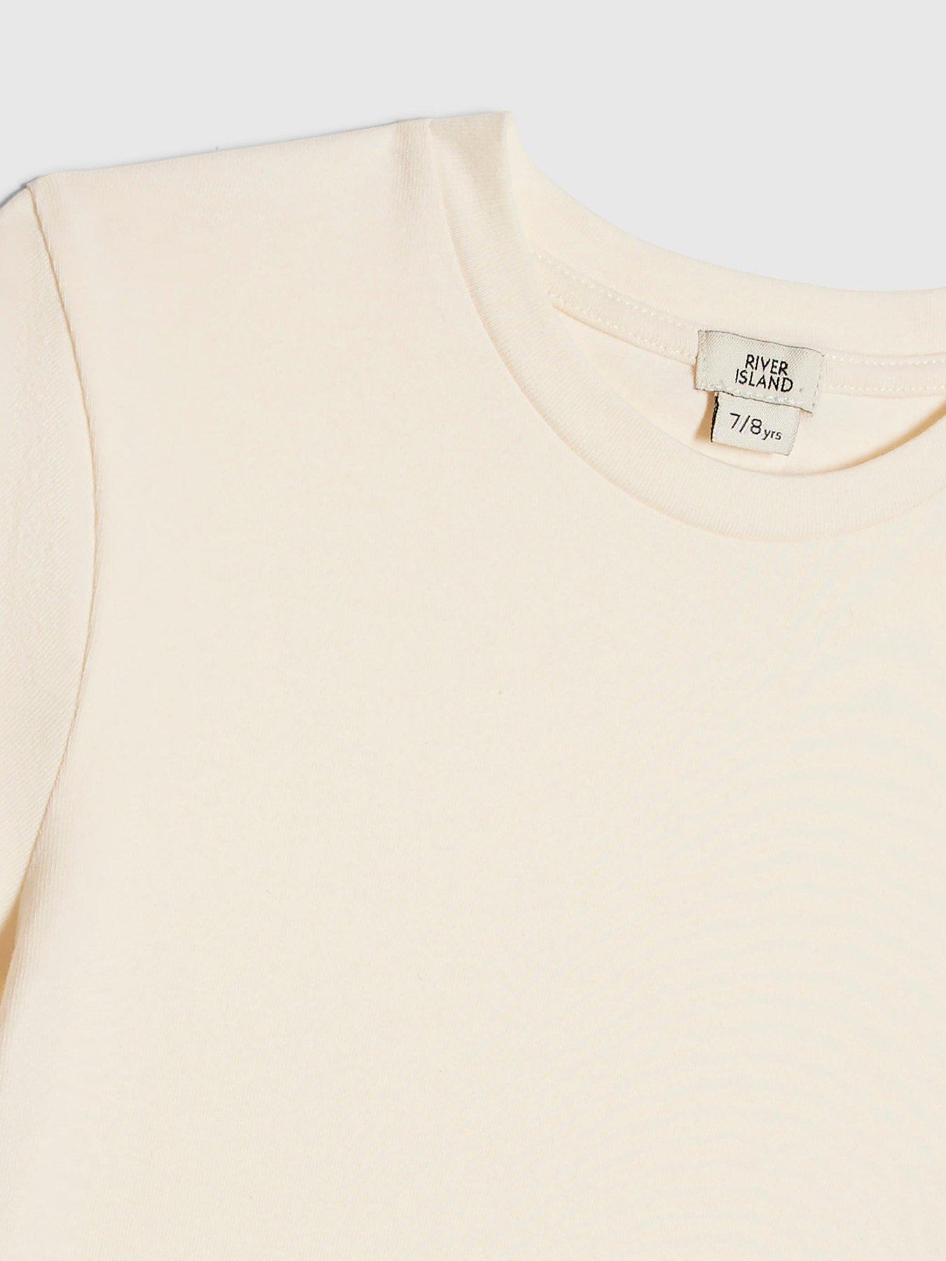 Image 4 of 4 of River Island Older Girls Branded Waistband T-Shirt And Flared Leggings Set - Cream