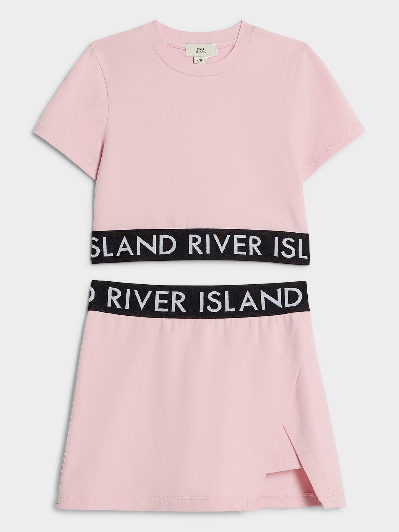 River Island Older Girls Branded Waistband T-Shirt And Skort Set - Pink