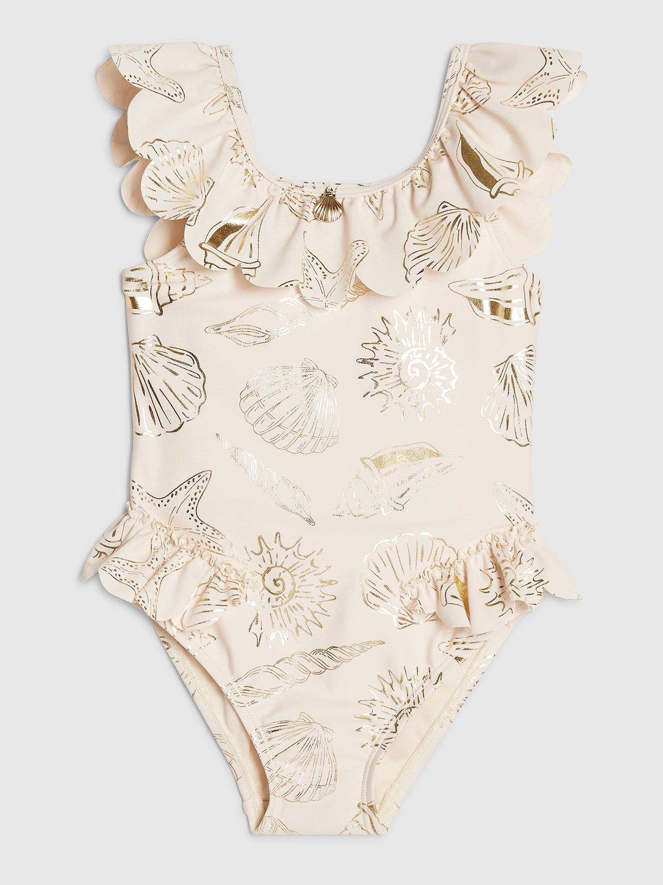 river-island-mini-girls-gold-foil-shell-swimsuit-cream