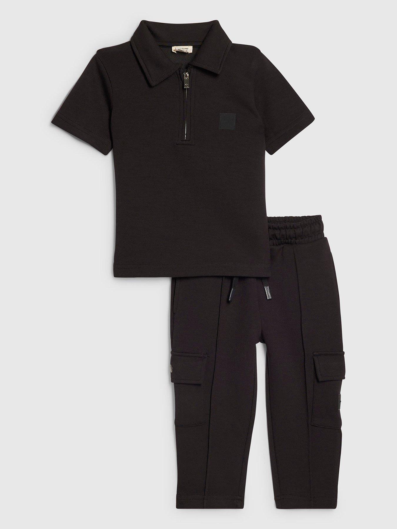 river-island-mini-mini-boys-slim-fit-polo-jogger-set-blackfront