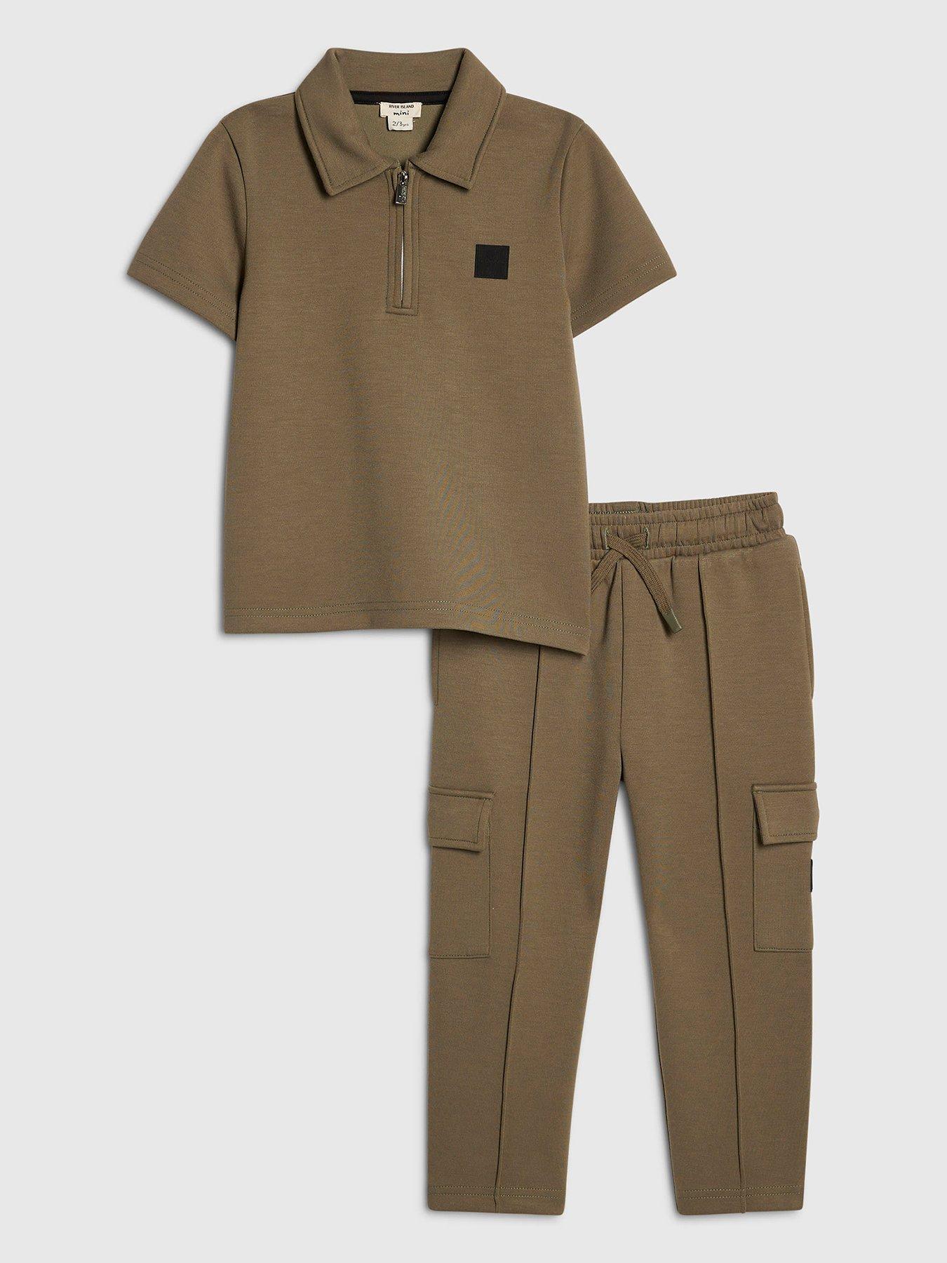 river-island-mini-mini-boys-slim-fit-polo-jogger-set-khakifront