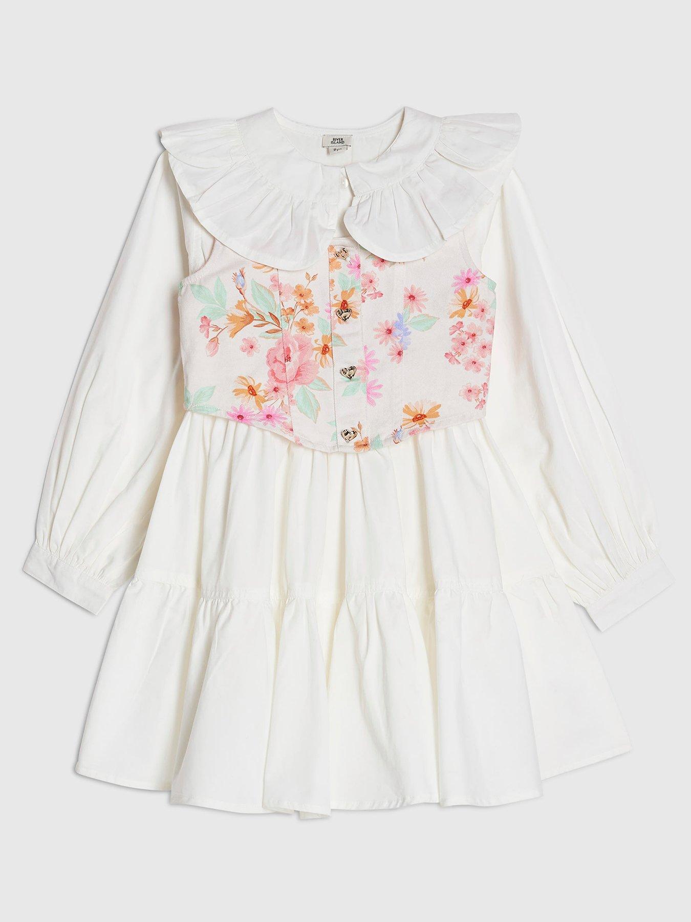 River Island Older Girls 2 In 1 Floral Dress - White