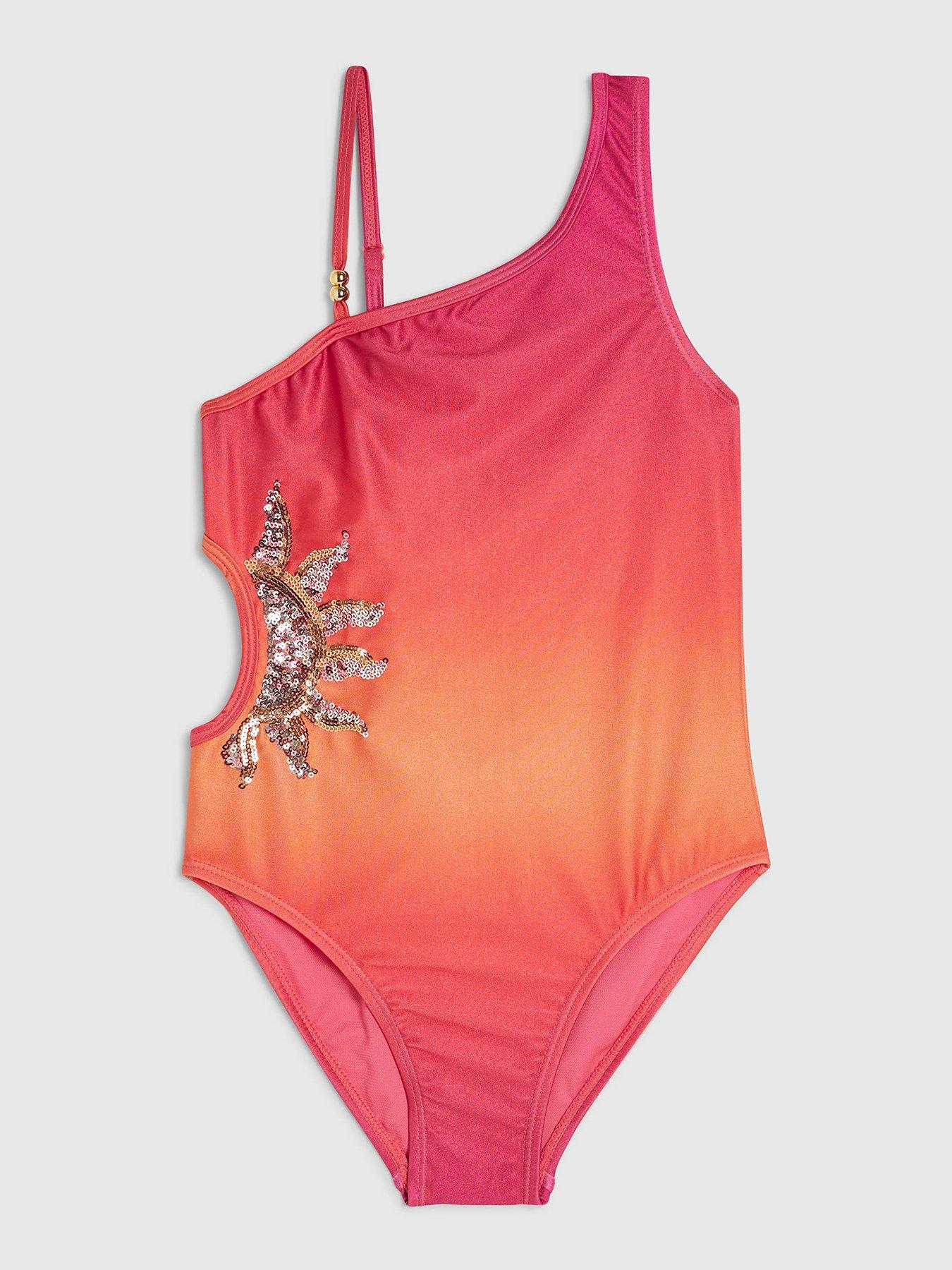 River Island Older Girls Sequin Sun Swimsuit - Orange