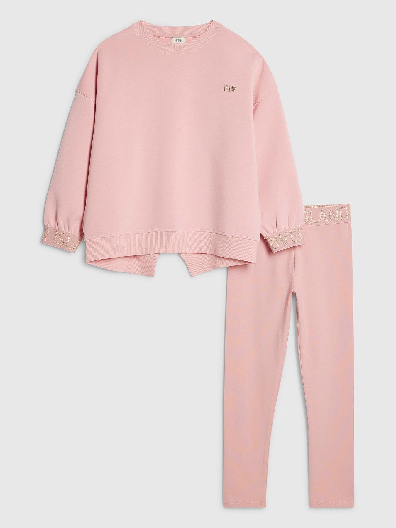river-island-older-girls-branded-split-back-sweatshirt-set-pinkfront