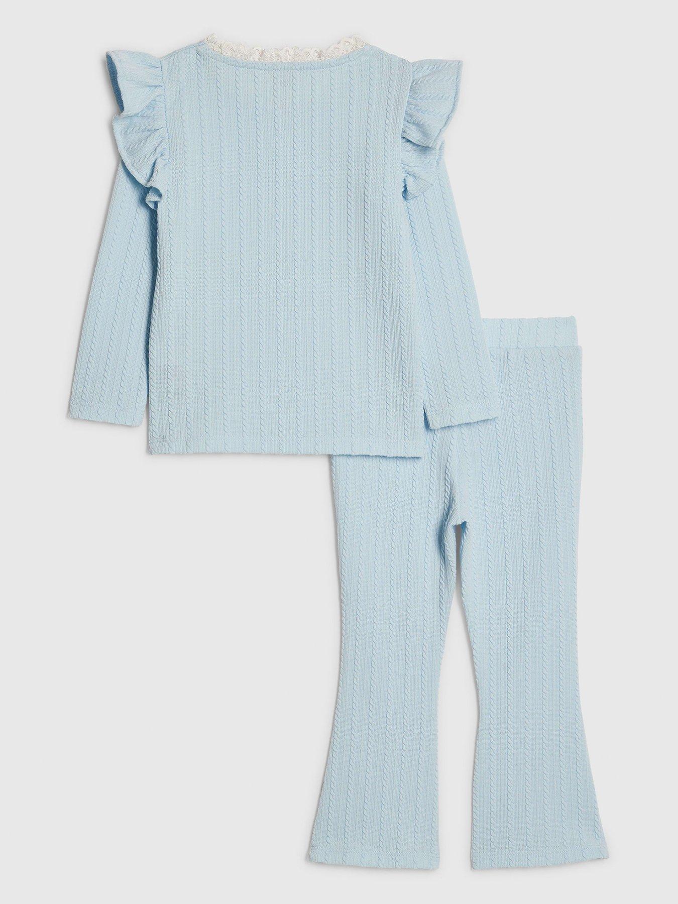 Image 2 of 5 of River Island Mini Mini Girls Ribbed T-shirt Set - Light Blue