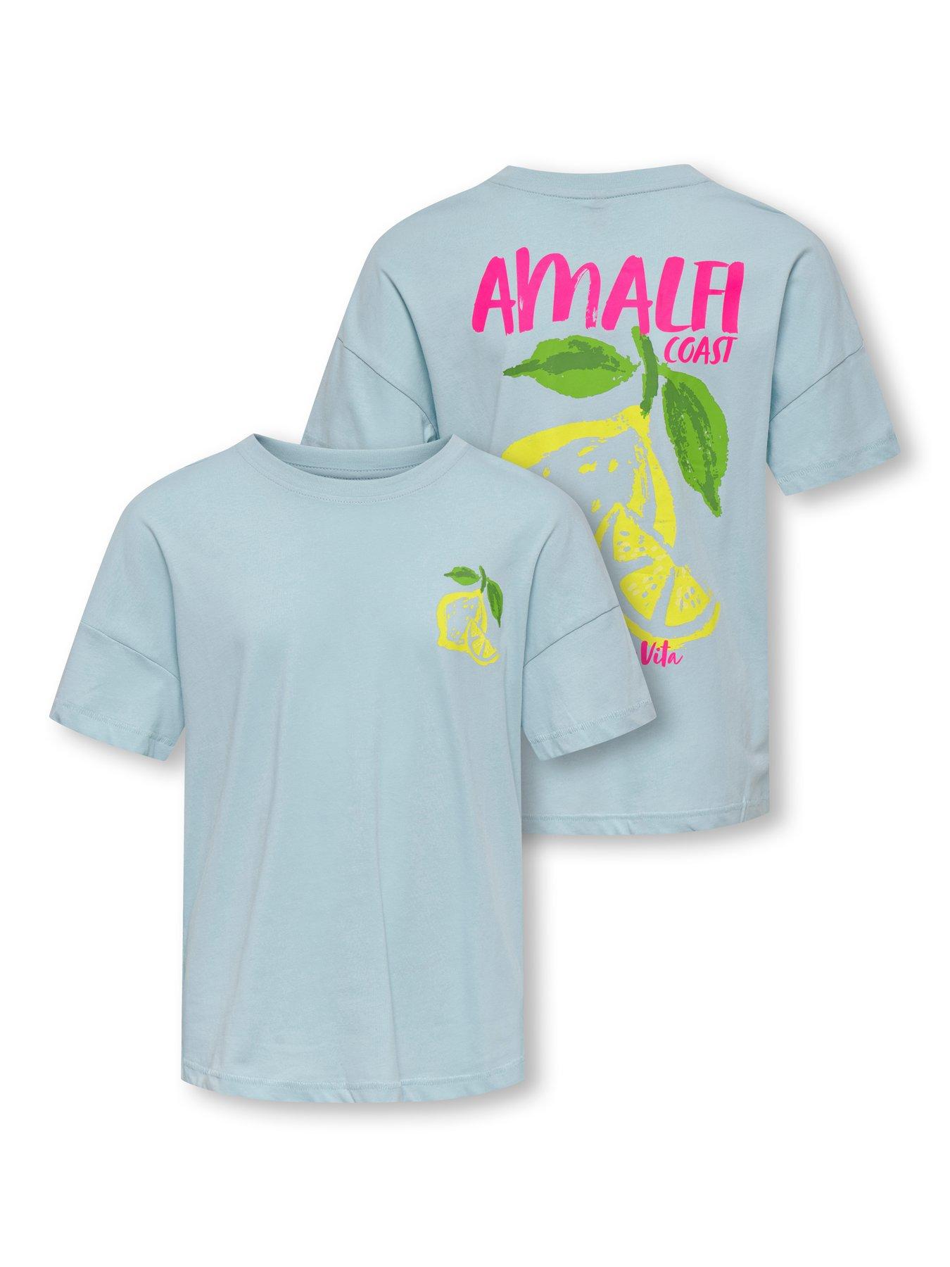 Image 3 of 4 of Only Kids Girls Amalfi Coast Short Sleeve T-shirt - Light Blue