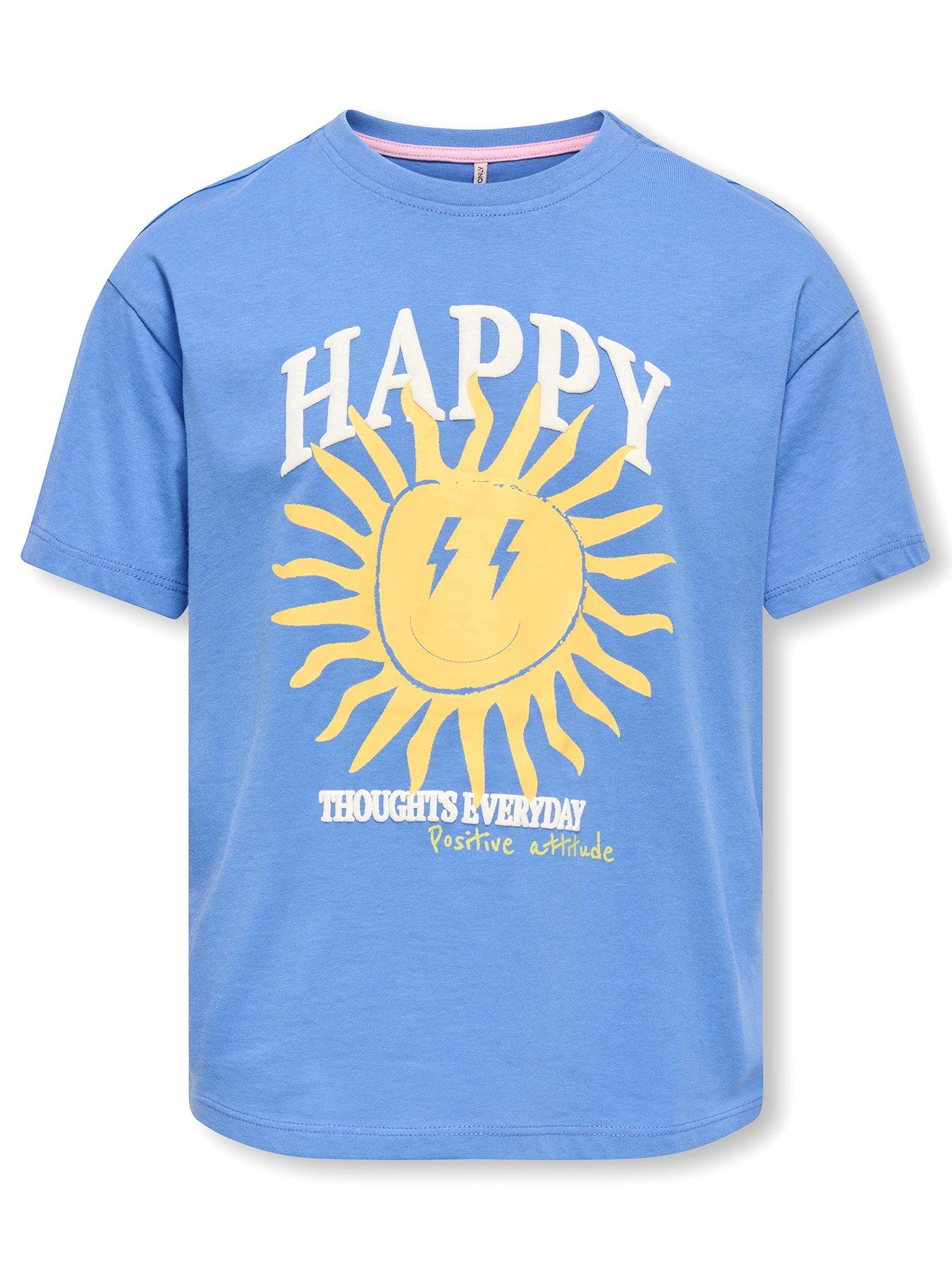 Only Kids Girls Happy Short Sleeve T-shirt - Blue