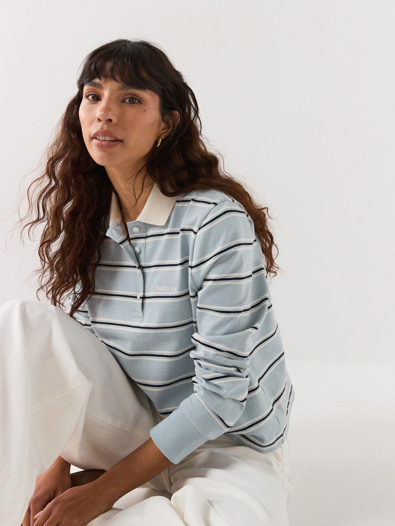 Image 1 of 6 of Barbour Ashwell Long Sleeve Polo Top - Blue