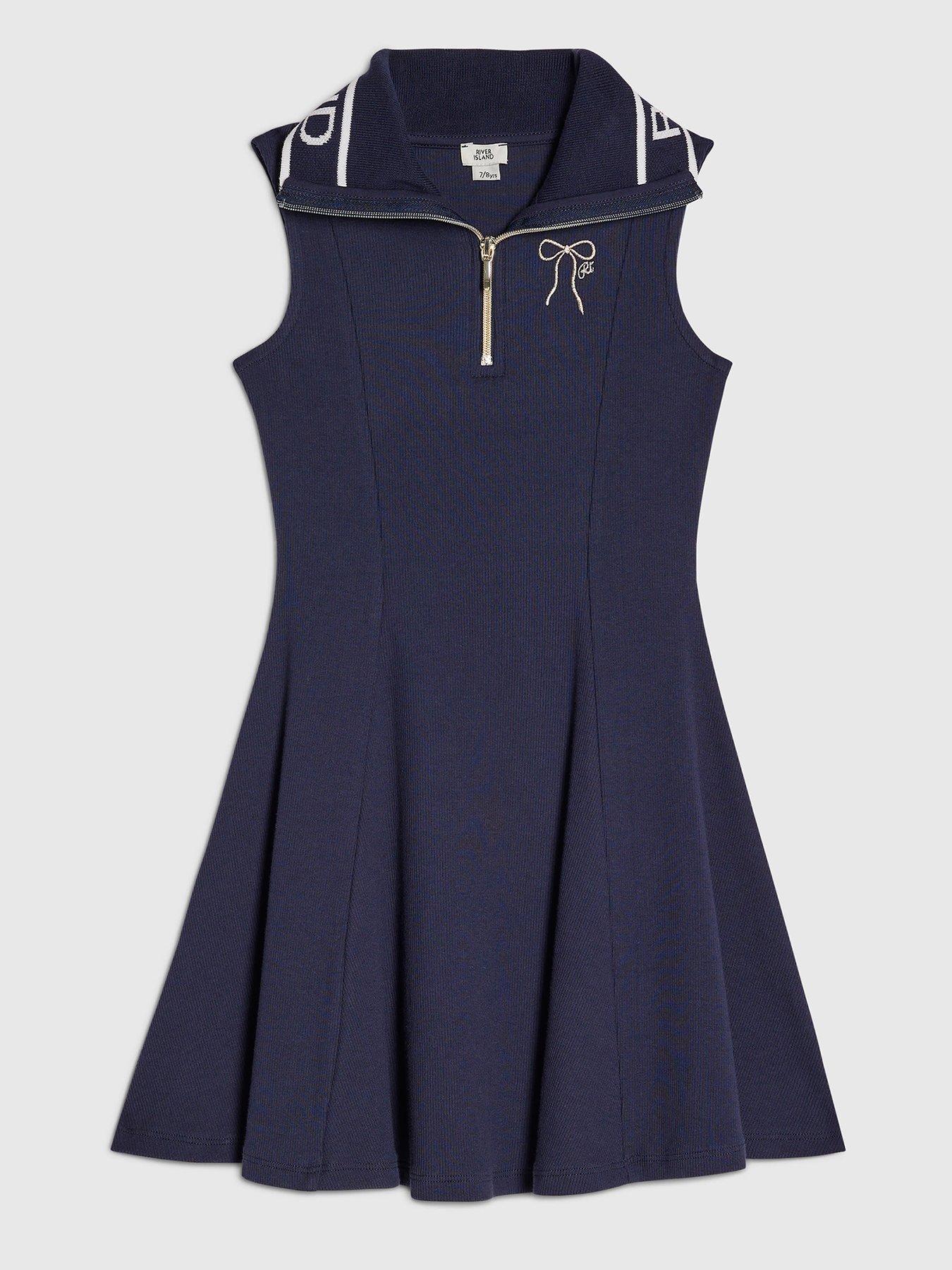 river-island-older-girls-branded-oversized-collar-dress-navy