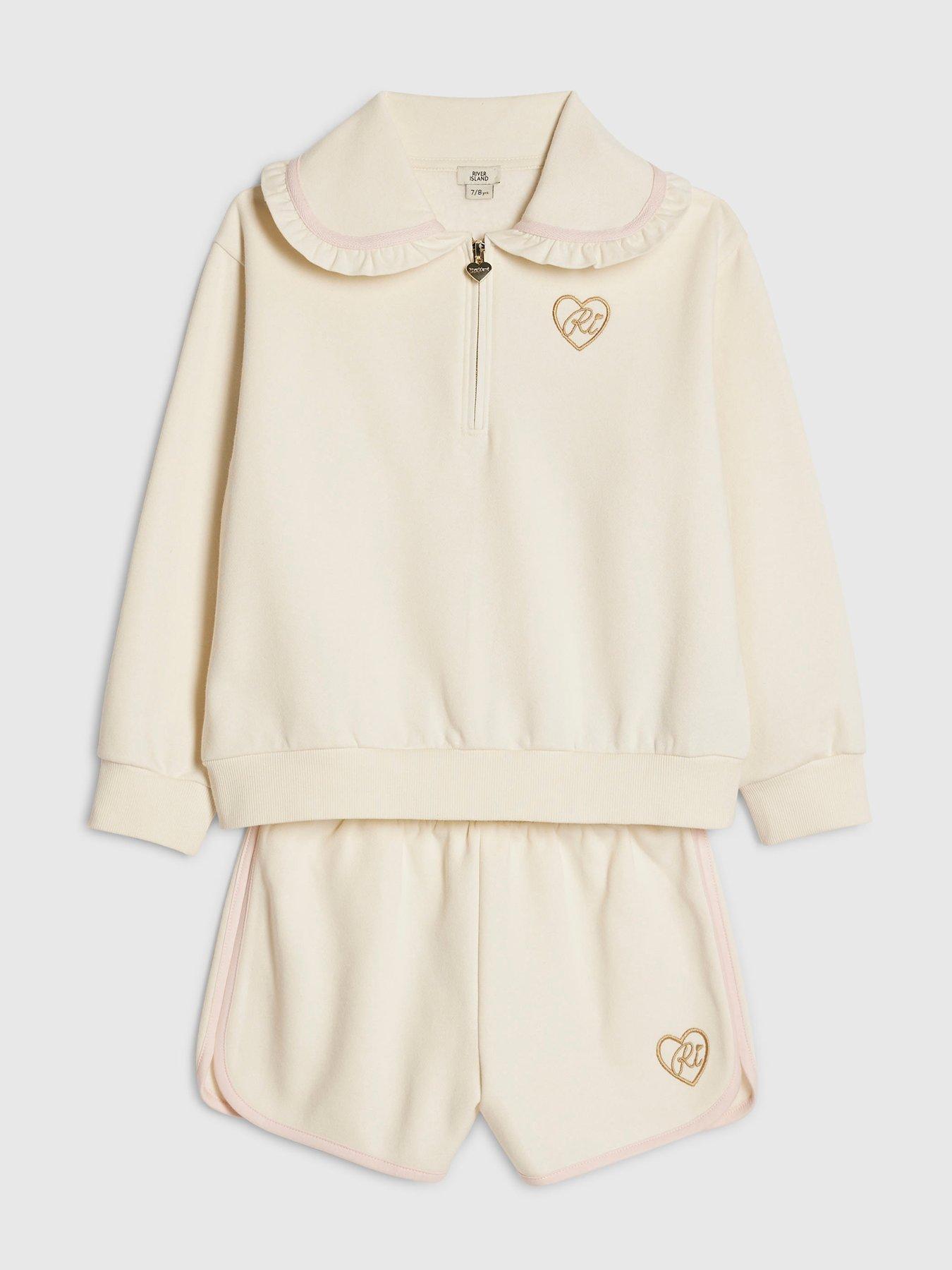 Image 3 of 5 of River Island Older Girls Heart Collar Sweatshirt Set - Cream
