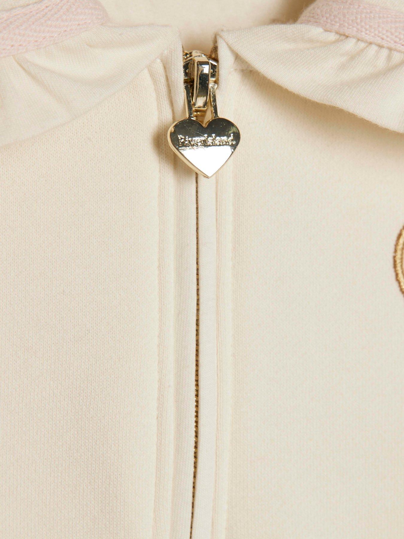 Image 5 of 5 of River Island Older Girls Heart Collar Sweatshirt Set - Cream