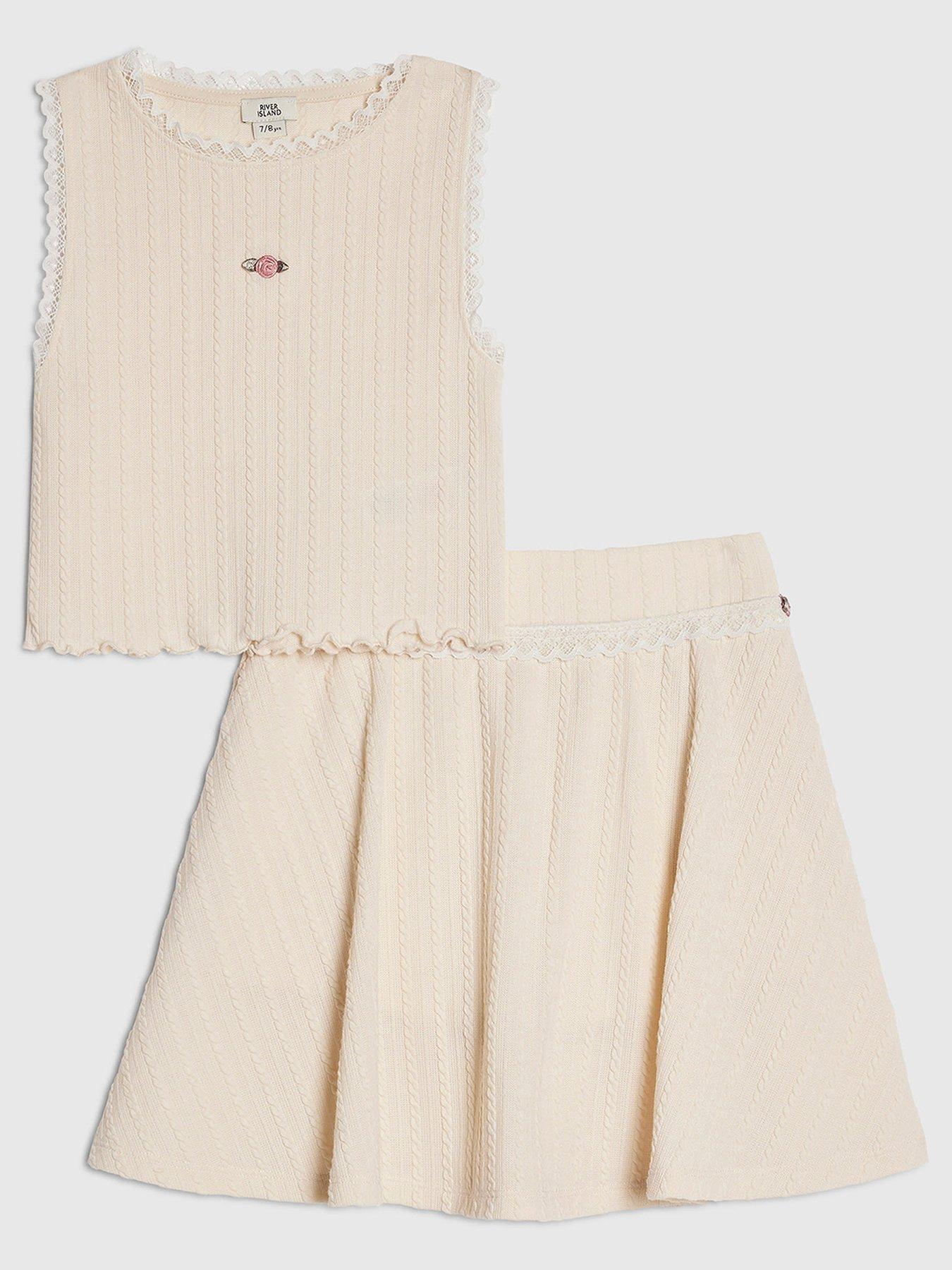 river-island-older-girls-plaited-skirt-set-cream