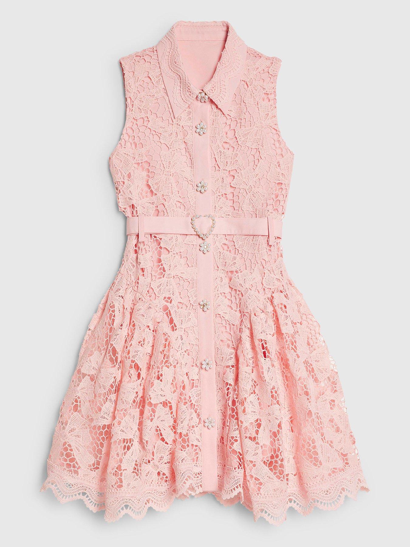 River Island Girls Older Lace Abstract Skater Knee Length Dress - Pink