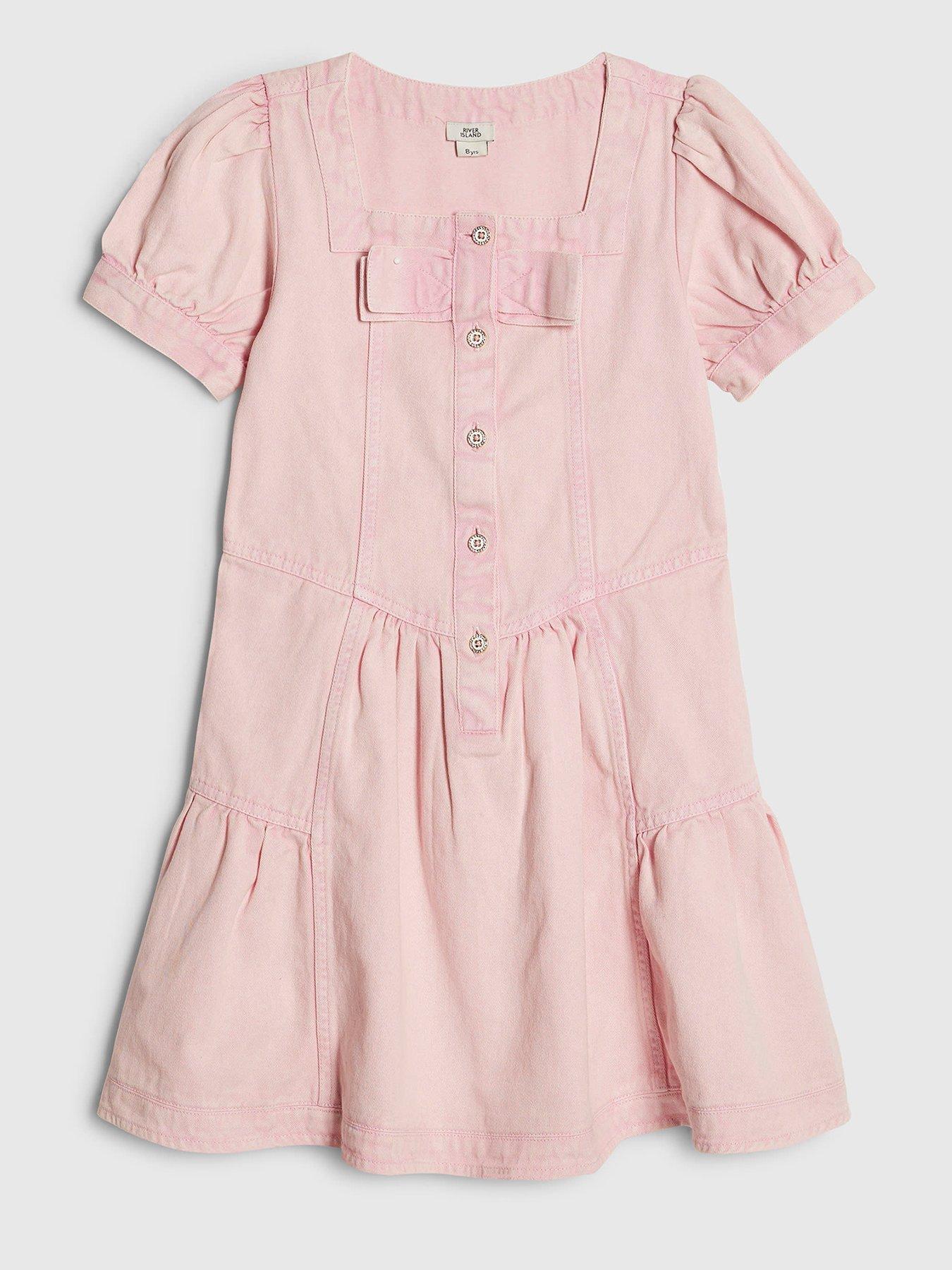 river-island-older-girls-square-neck-twill-bow-dress-pink